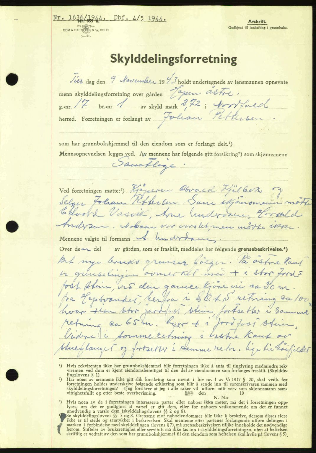 Salten sorenskriveri, AV/SAT-A-4578/1/2/2C: Mortgage book no. A14-15, 1943-1945, Diary no: : 1636/1944