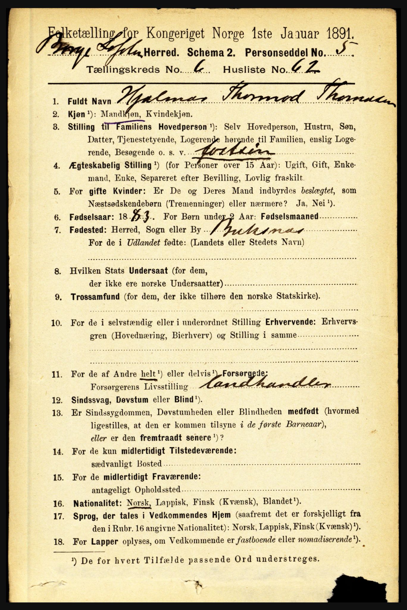 RA, 1891 census for 1862 Borge, 1891, p. 4366