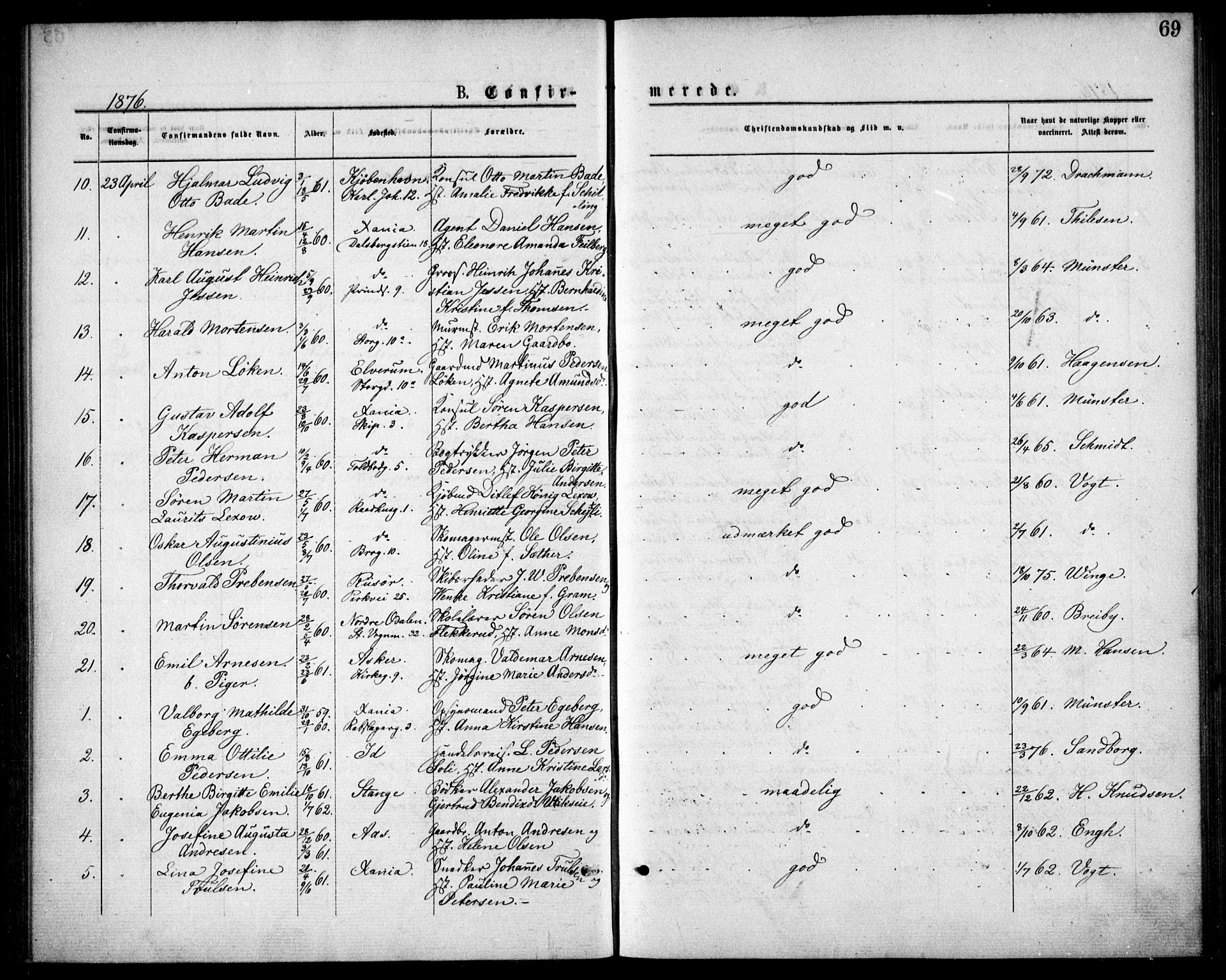 Oslo domkirke Kirkebøker, SAO/A-10752/F/Fa/L0018: Parish register (official) no. 18, 1872-1886, p. 69