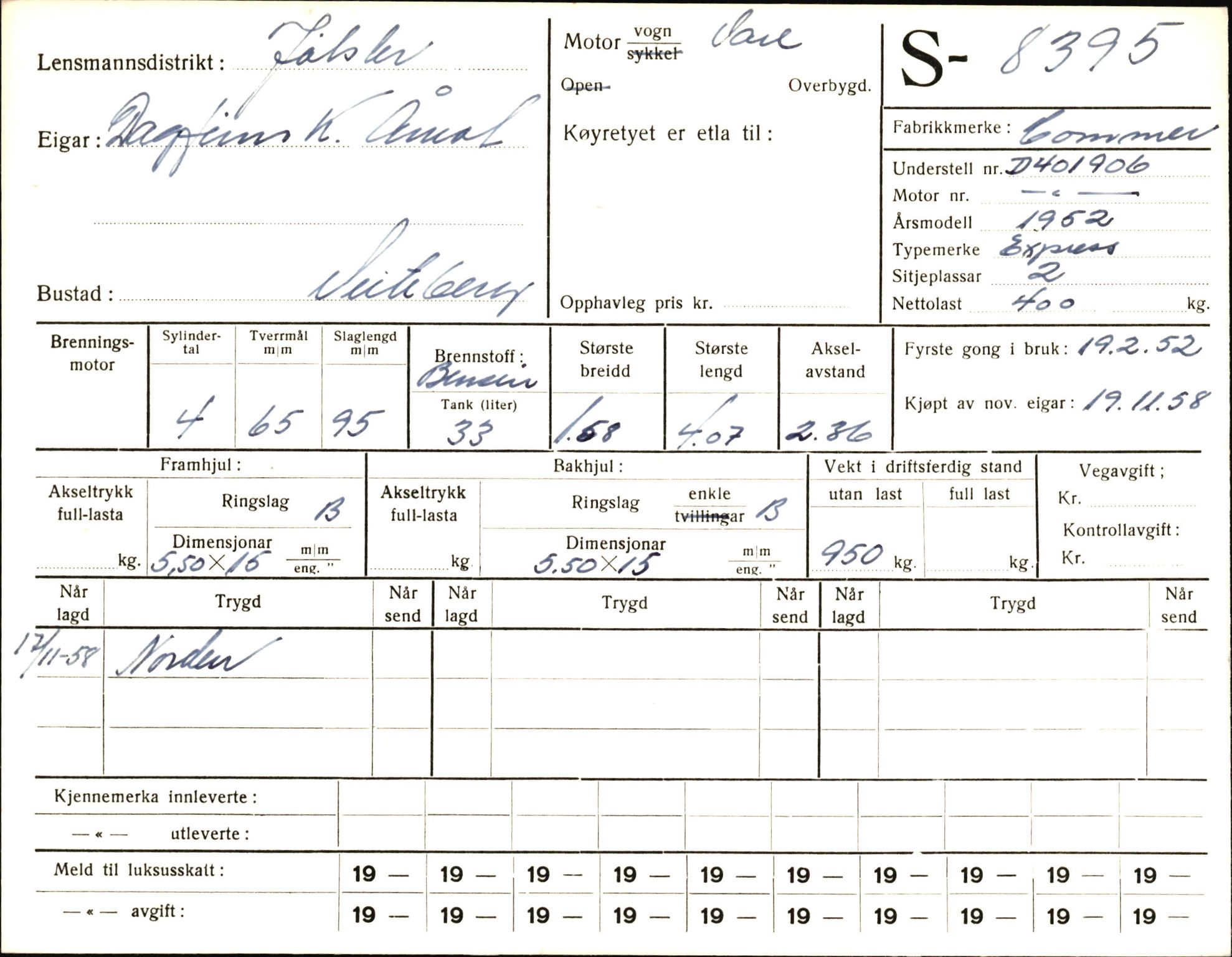 Statens vegvesen, Sogn og Fjordane vegkontor, AV/SAB-A-5301/4/F/L0006: Registerkort utmeldte Fjordane S8300-9500, 1930-1961, p. 154