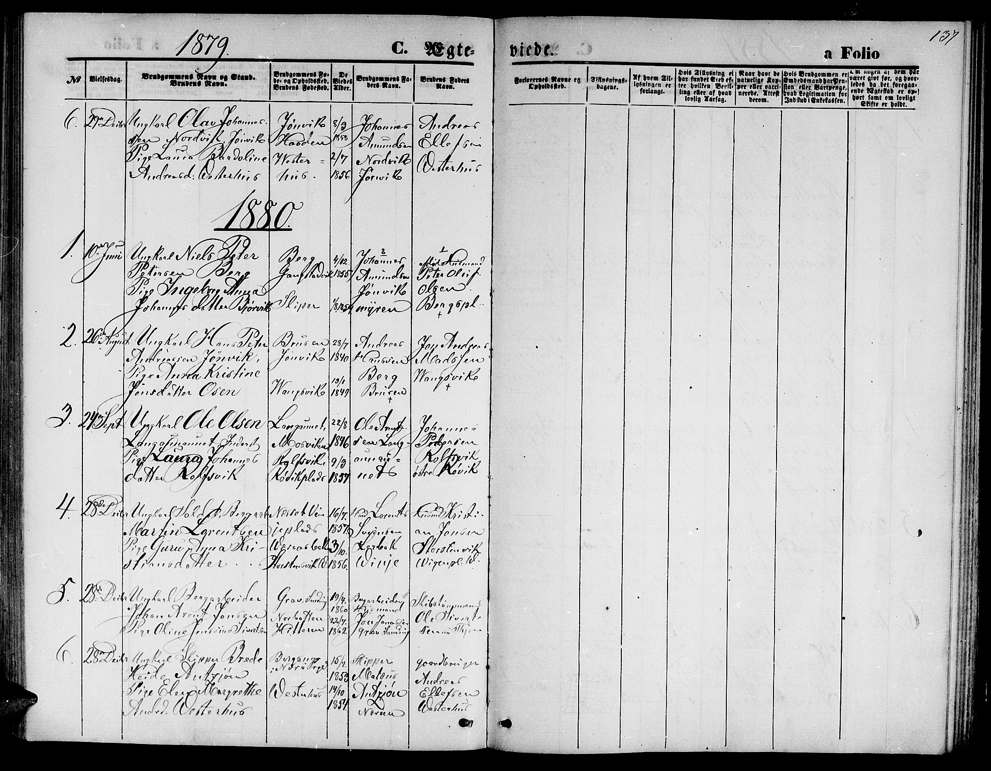 Ministerialprotokoller, klokkerbøker og fødselsregistre - Nord-Trøndelag, SAT/A-1458/722/L0225: Parish register (copy) no. 722C01, 1871-1888, p. 137
