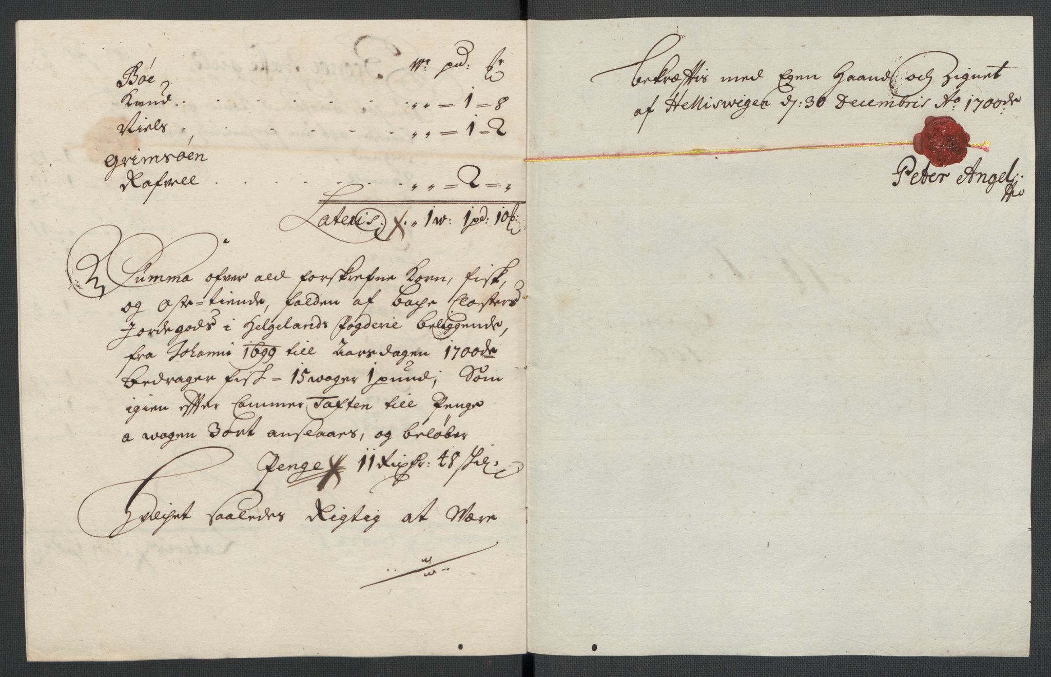 Rentekammeret inntil 1814, Reviderte regnskaper, Fogderegnskap, AV/RA-EA-4092/R65/L4507: Fogderegnskap Helgeland, 1699-1701, p. 177