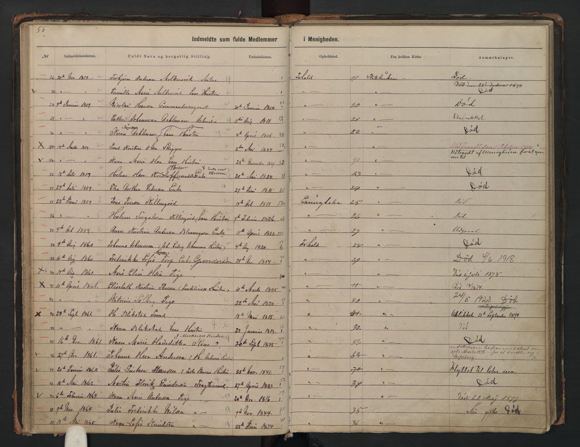 Halden metodistkirke - menighetsprotokoller, SAO/PAO-0266/F/L0002: Dissenter register no. 2, 1856-1892, p. 56