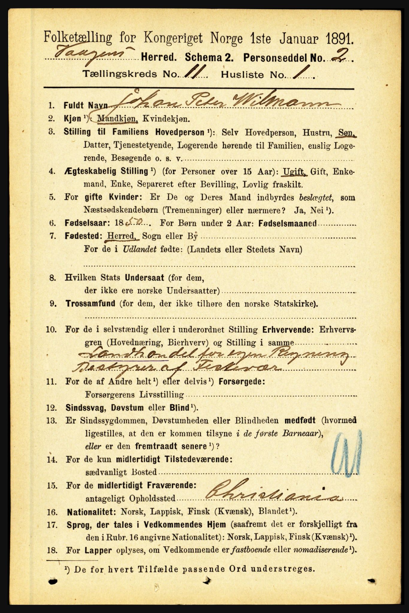 RA, 1891 census for 1865 Vågan, 1891, p. 2730