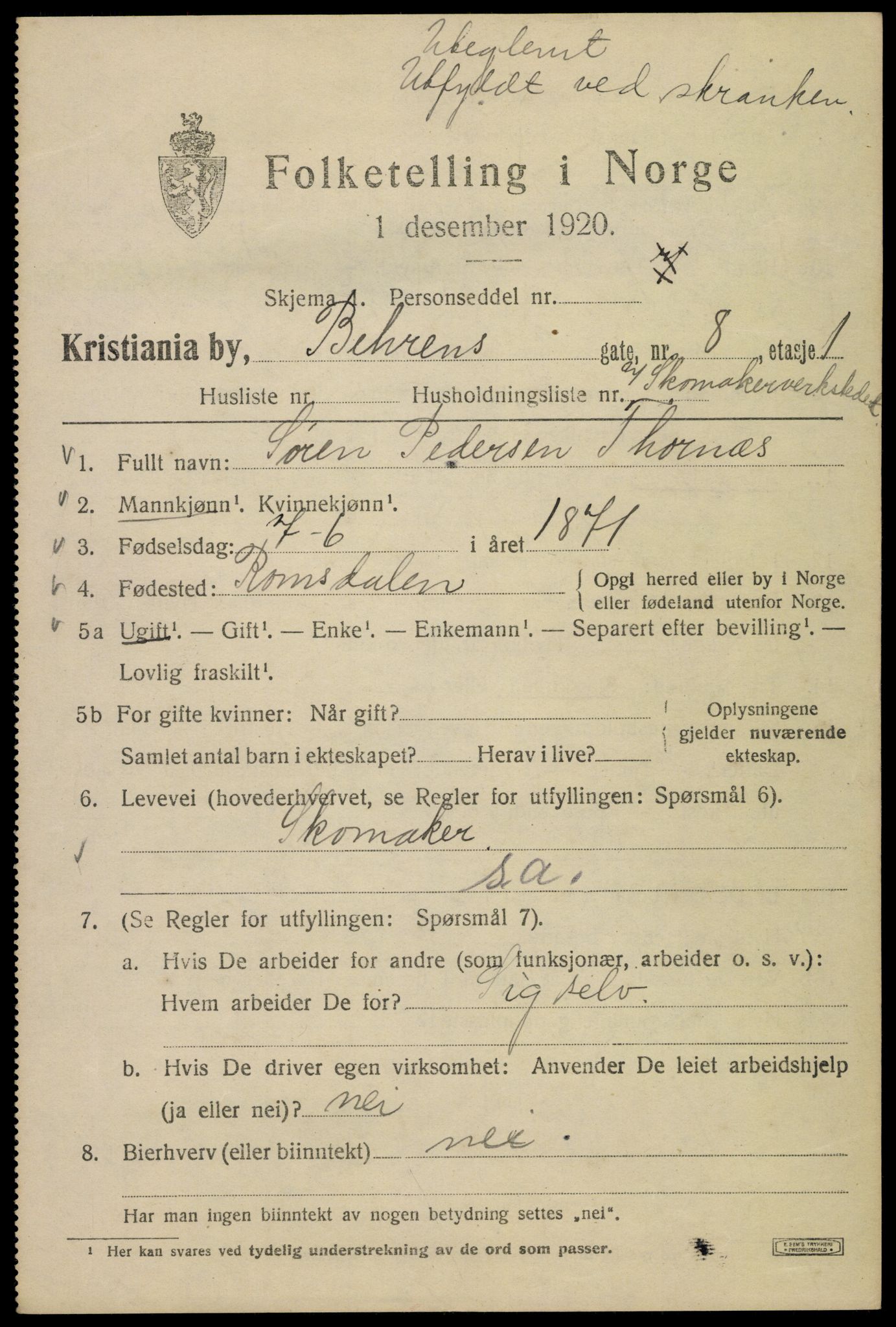 SAO, 1920 census for Kristiania, 1920, p. 150645