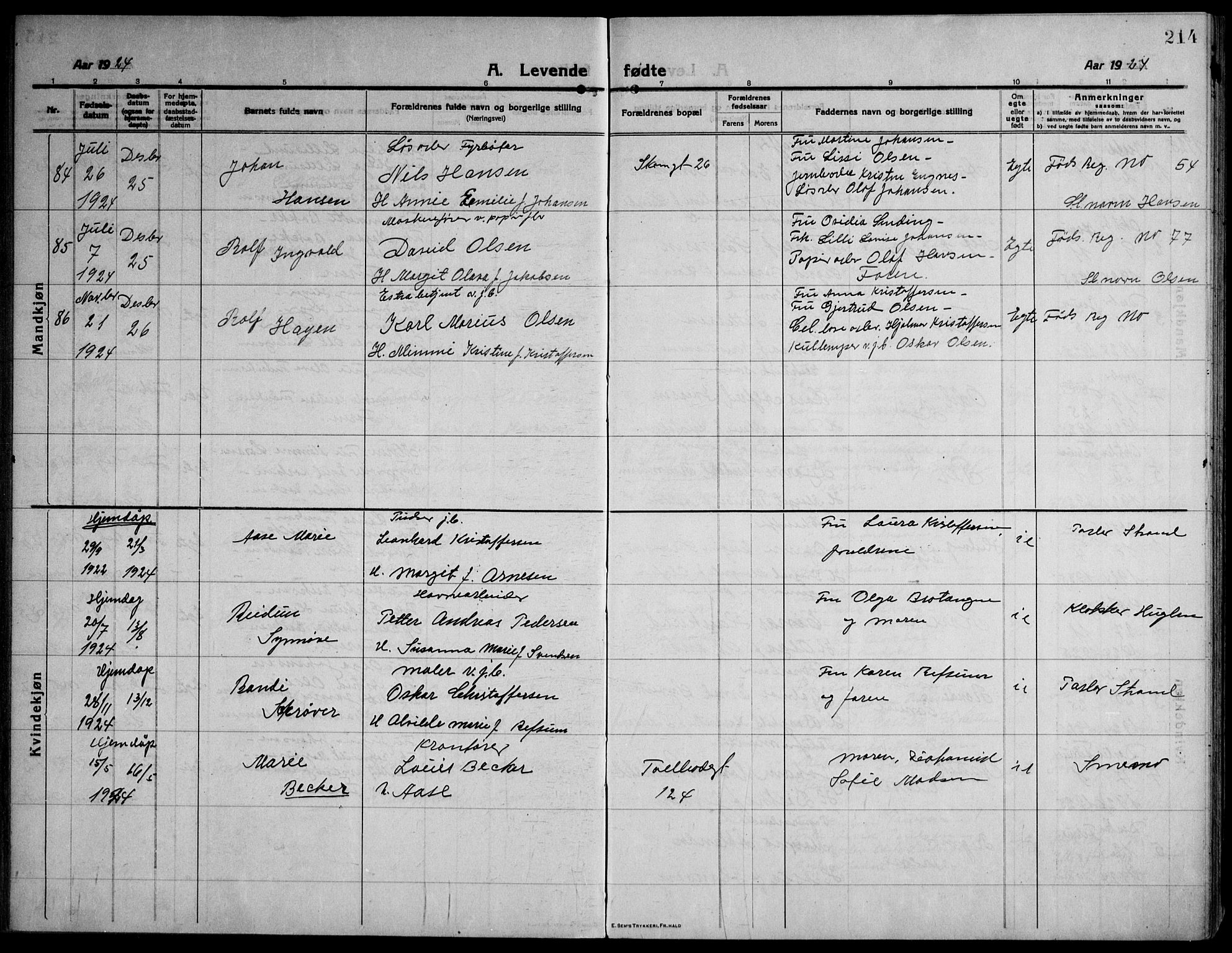 Strømsø kirkebøker, AV/SAKO-A-246/F/Fa/L0029: Parish register (official) no. I 27, 1915-1930, p. 214