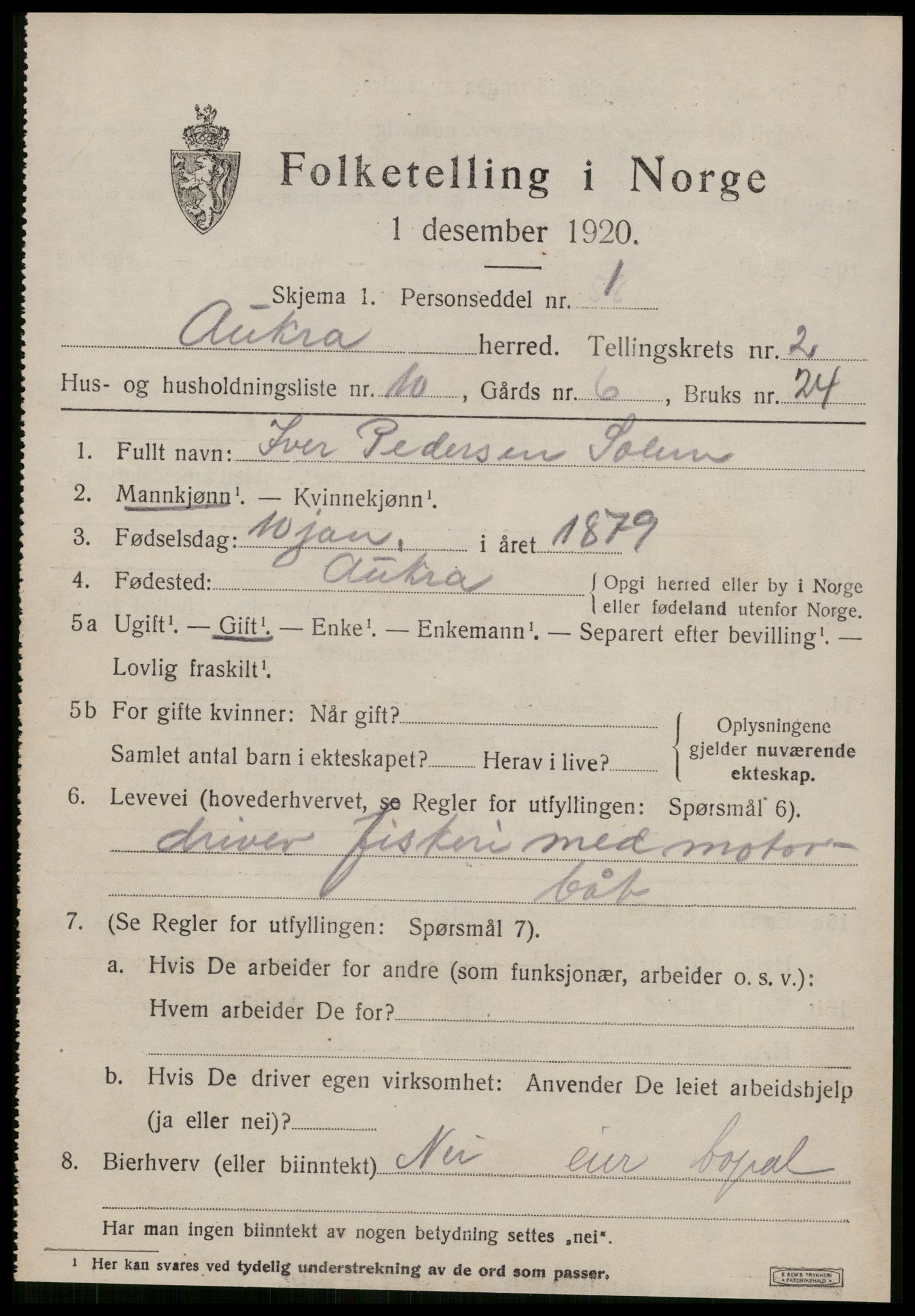 SAT, 1920 census for Aukra, 1920, p. 1729