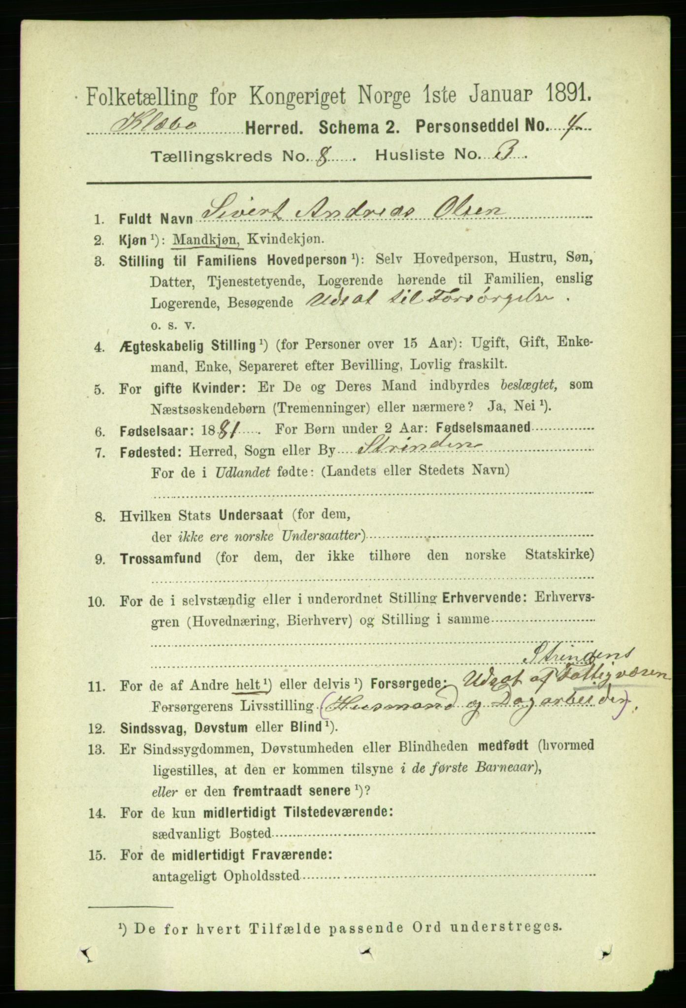 RA, 1891 census for 1662 Klæbu, 1891, p. 1567