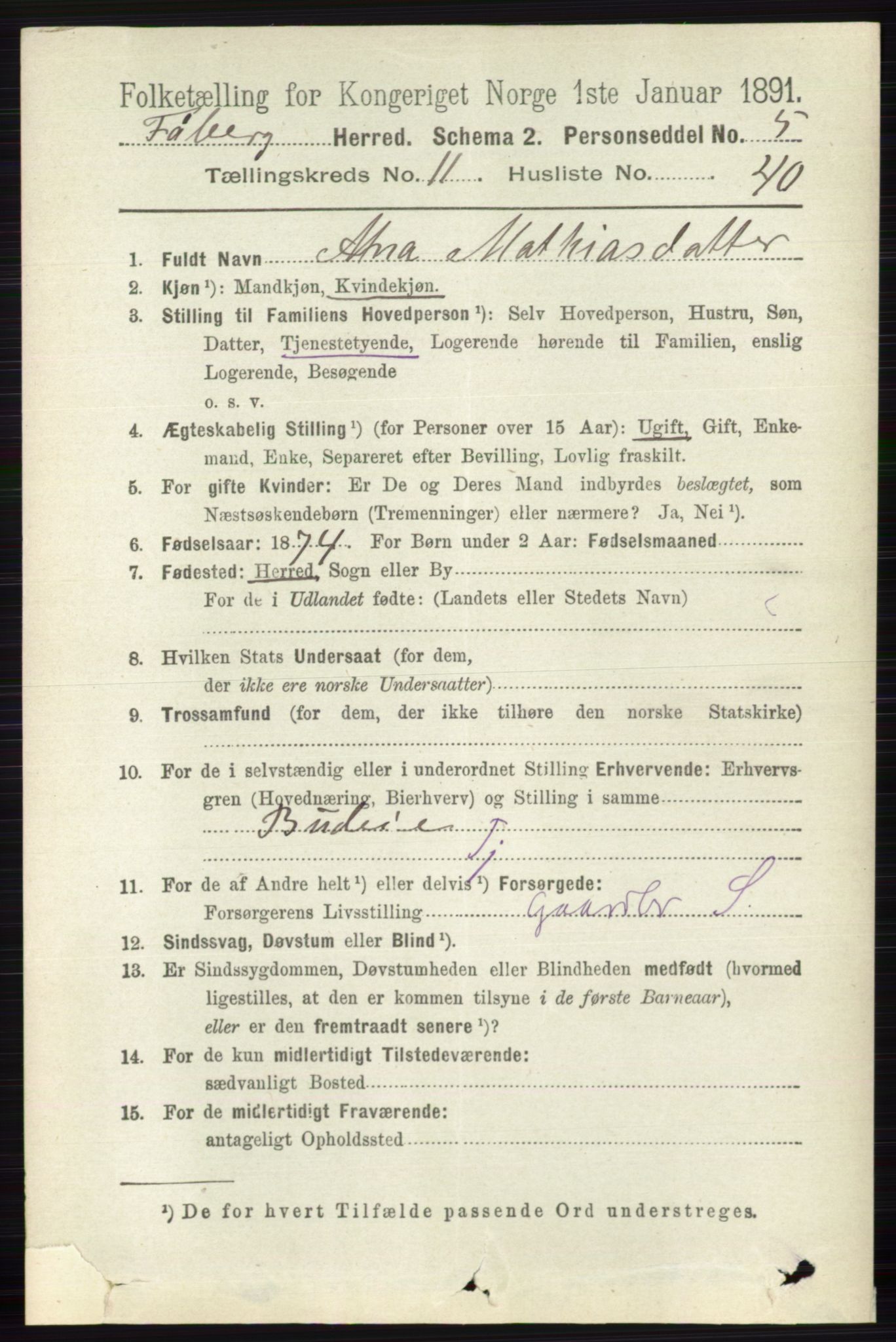 RA, 1891 census for 0524 Fåberg, 1891, p. 4690