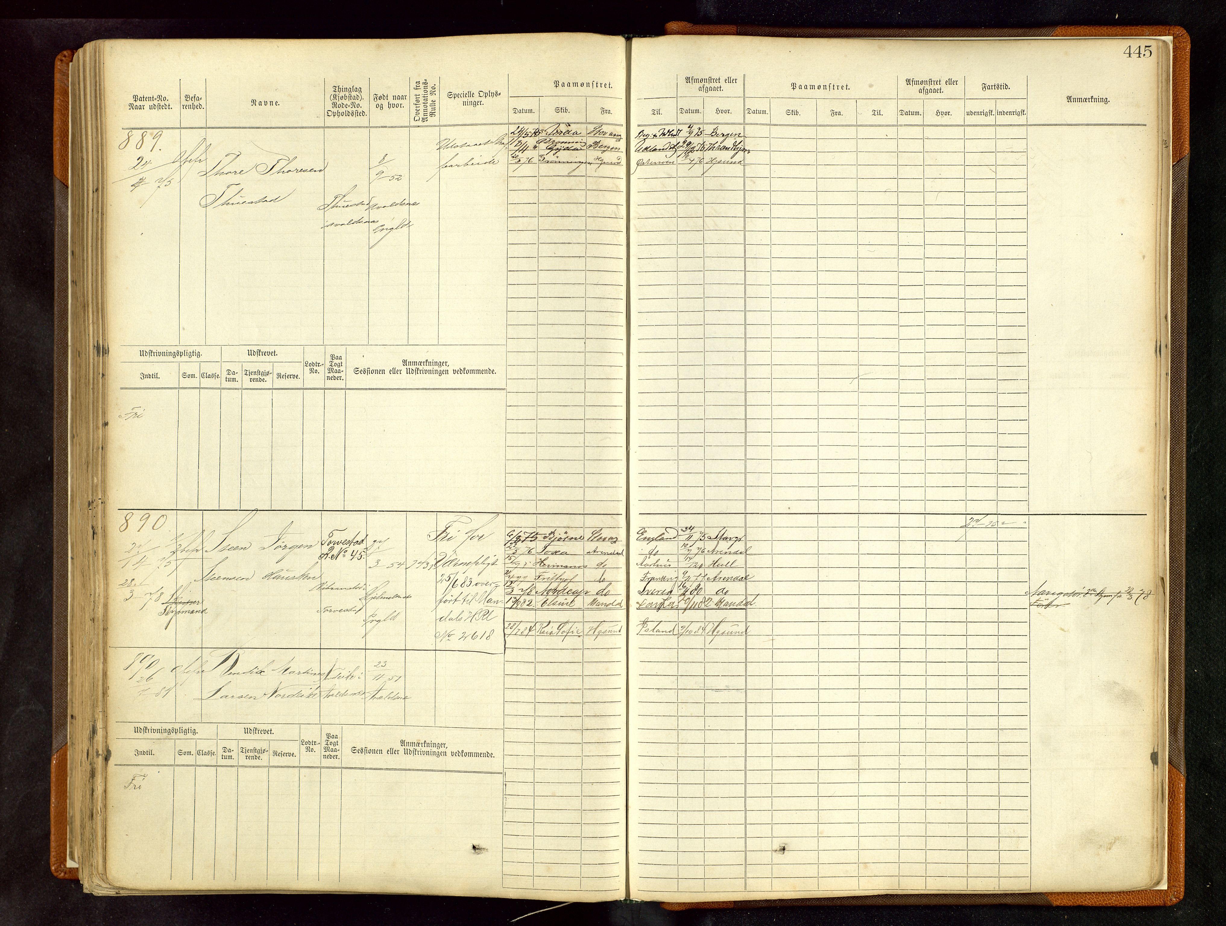 Haugesund sjømannskontor, AV/SAST-A-102007/F/Fb/Fbb/L0005: Sjøfartsrulle Haugesund krets nr. 1-1922, 1868-1948, p. 445