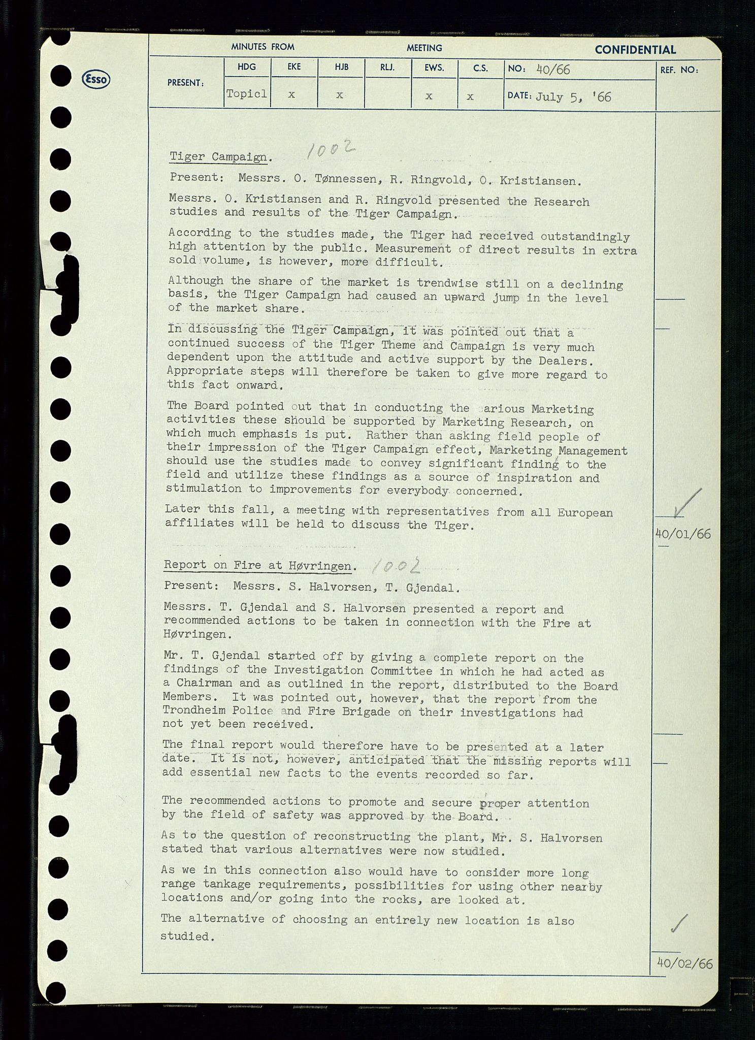 Pa 0982 - Esso Norge A/S, AV/SAST-A-100448/A/Aa/L0002/0002: Den administrerende direksjon Board minutes (styrereferater) / Den administrerende direksjon Board minutes (styrereferater), 1966, p. 84