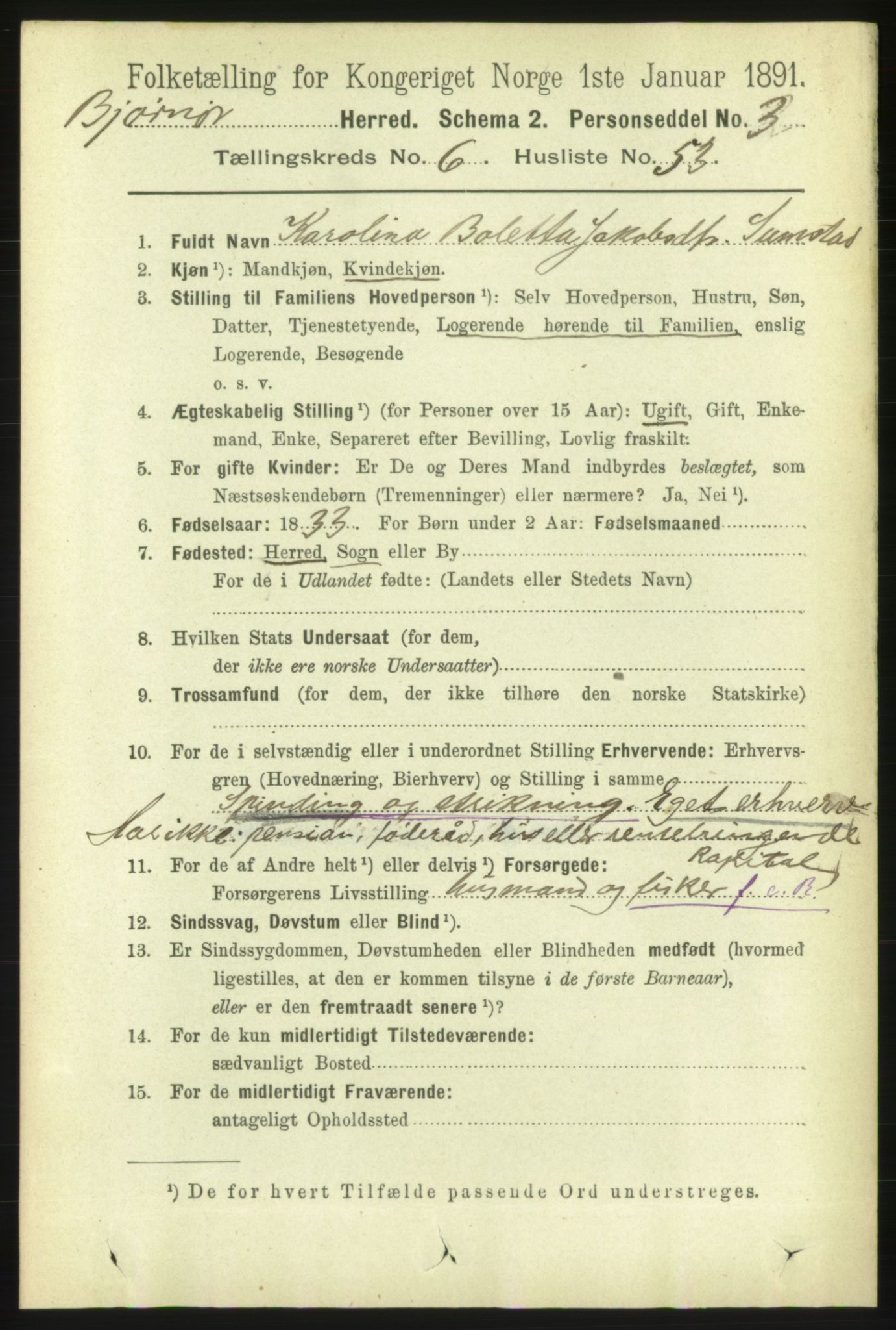 RA, 1891 census for 1632 Bjørnør, 1891, p. 2928