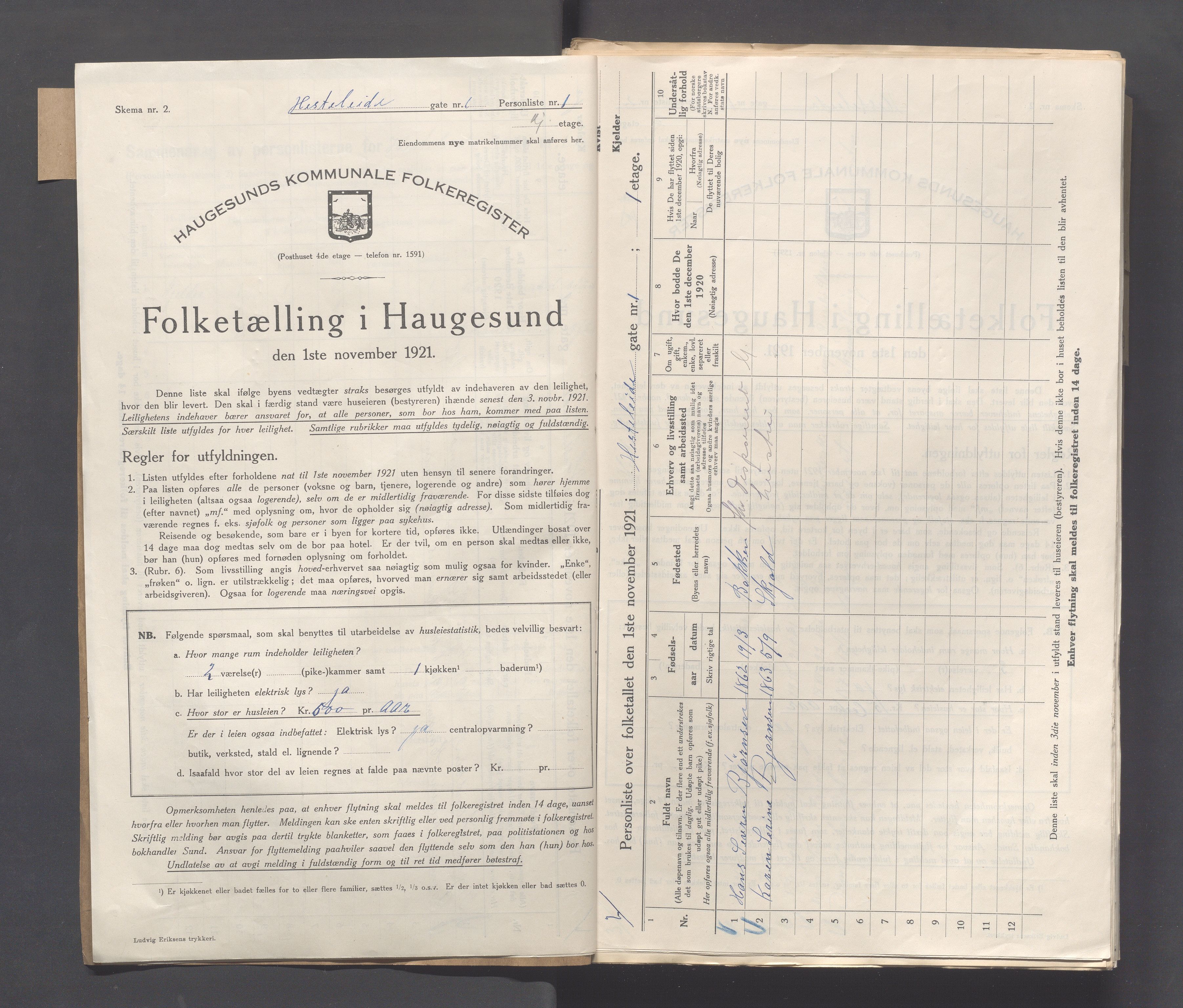 IKAR, Local census 1.11.1921 for Haugesund, 1921, p. 2244