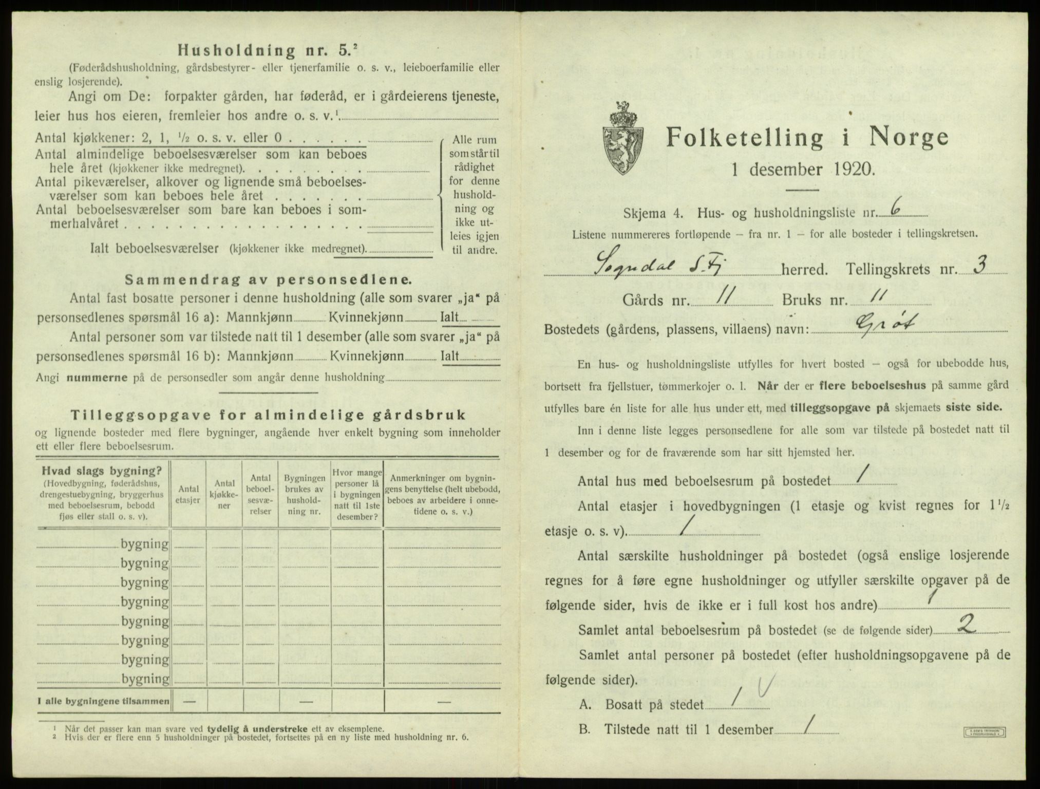 SAB, 1920 census for Sogndal, 1920, p. 217