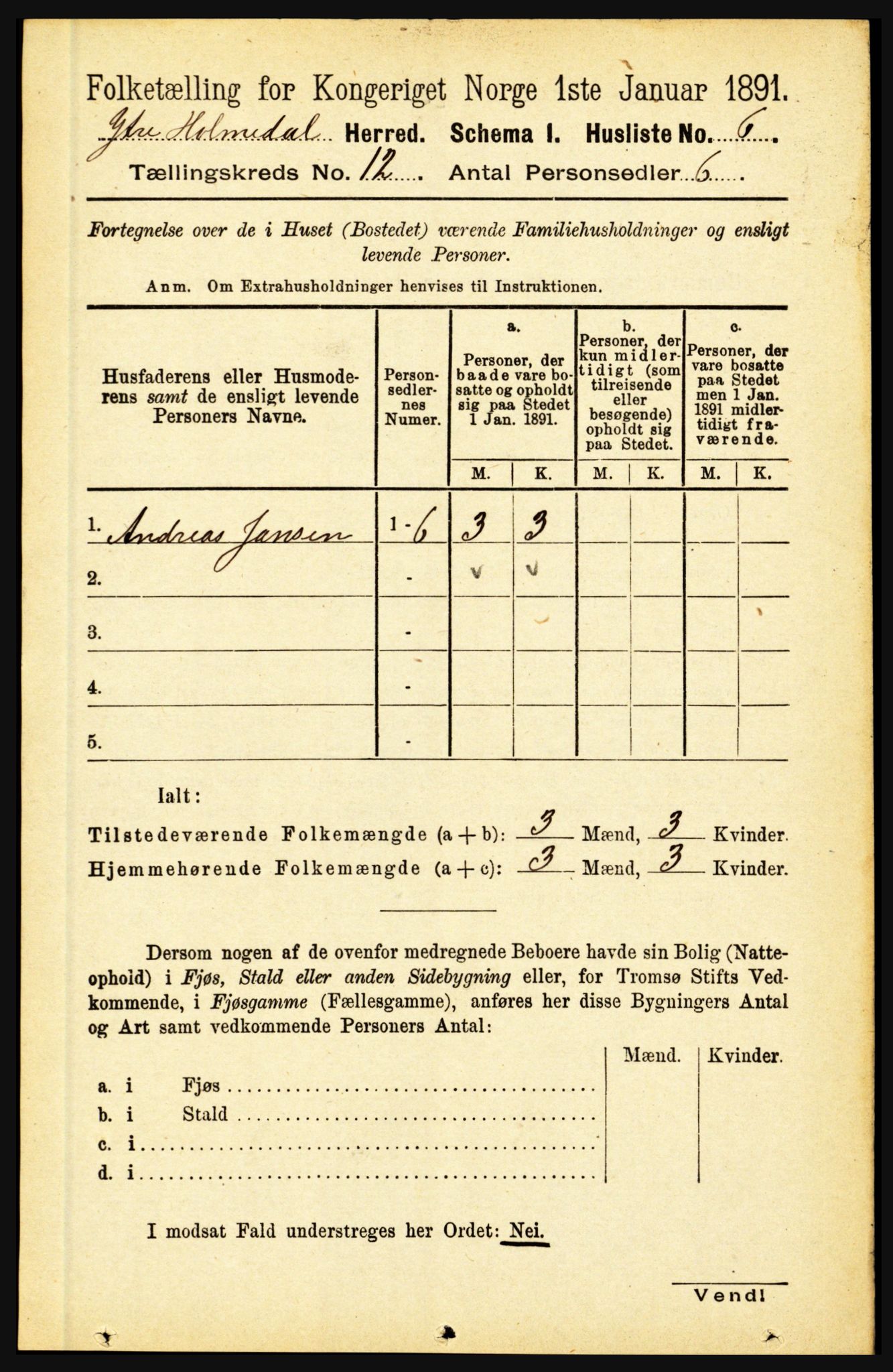 RA, 1891 census for 1429 Ytre Holmedal, 1891, p. 3151