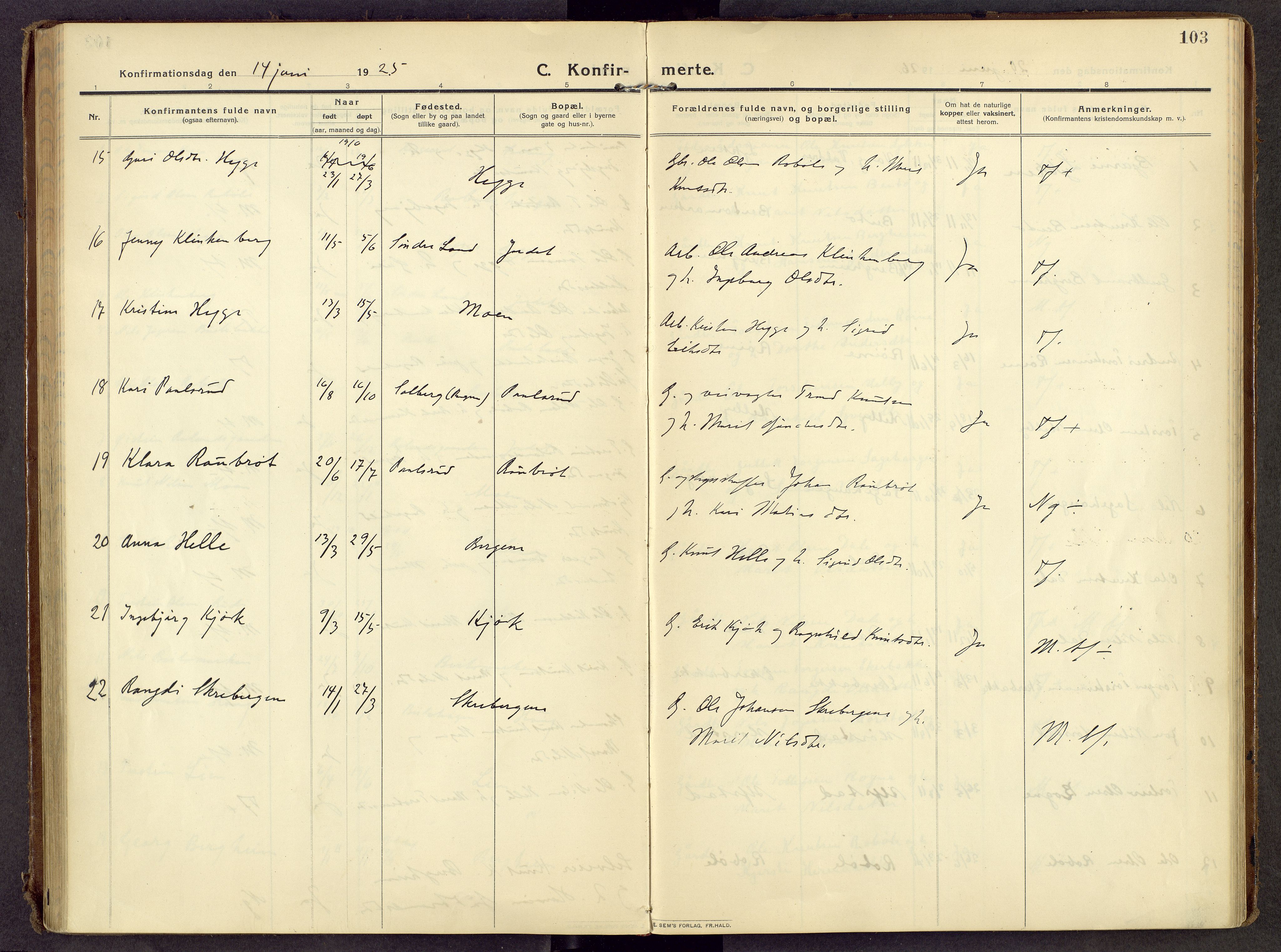 Øystre Slidre prestekontor, AV/SAH-PREST-138/H/Ha/Haa/L0007: Parish register (official) no. 7, 1911-1931, p. 103