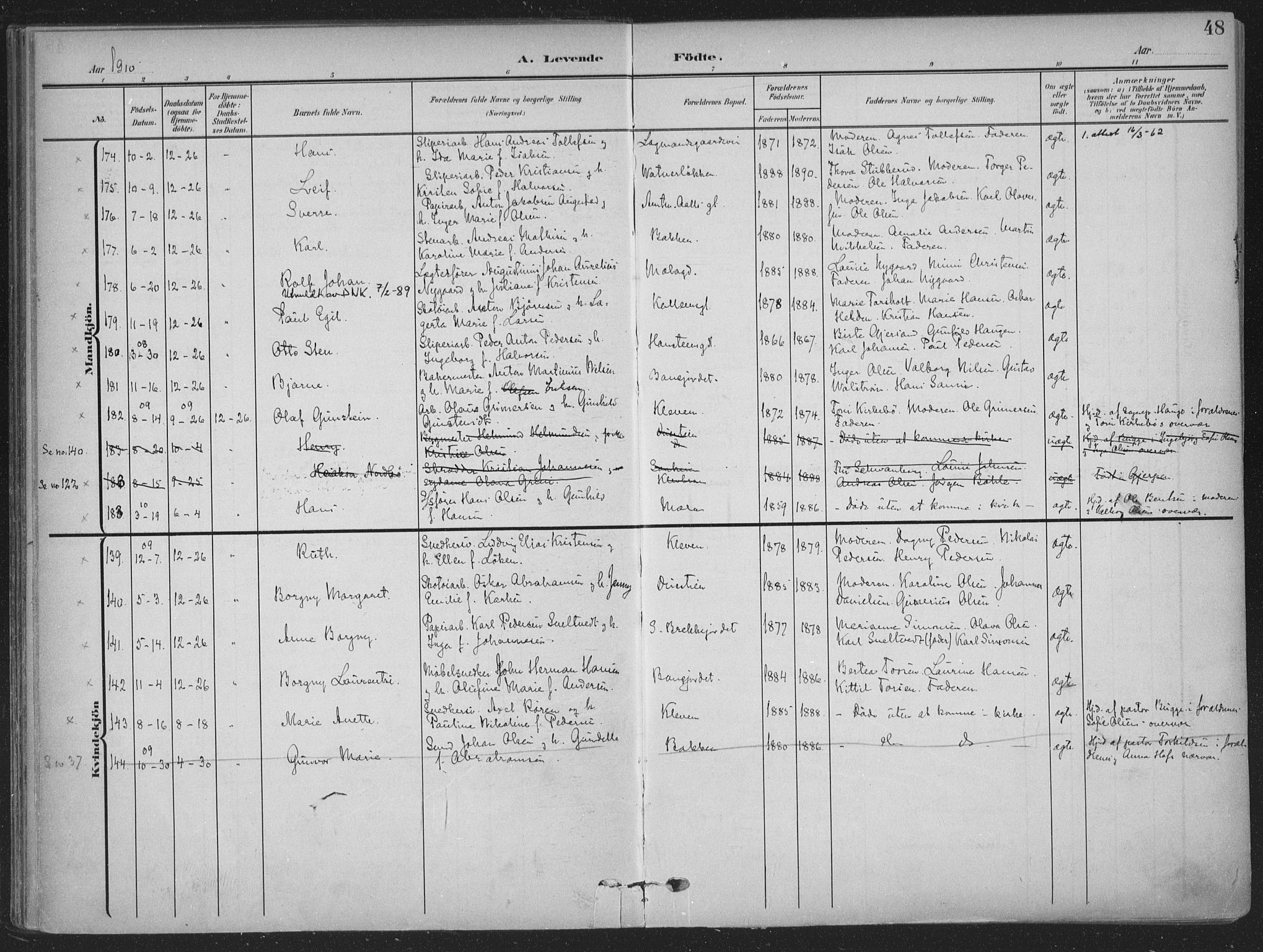 Skien kirkebøker, SAKO/A-302/F/Fa/L0012: Parish register (official) no. 12, 1908-1914, p. 48