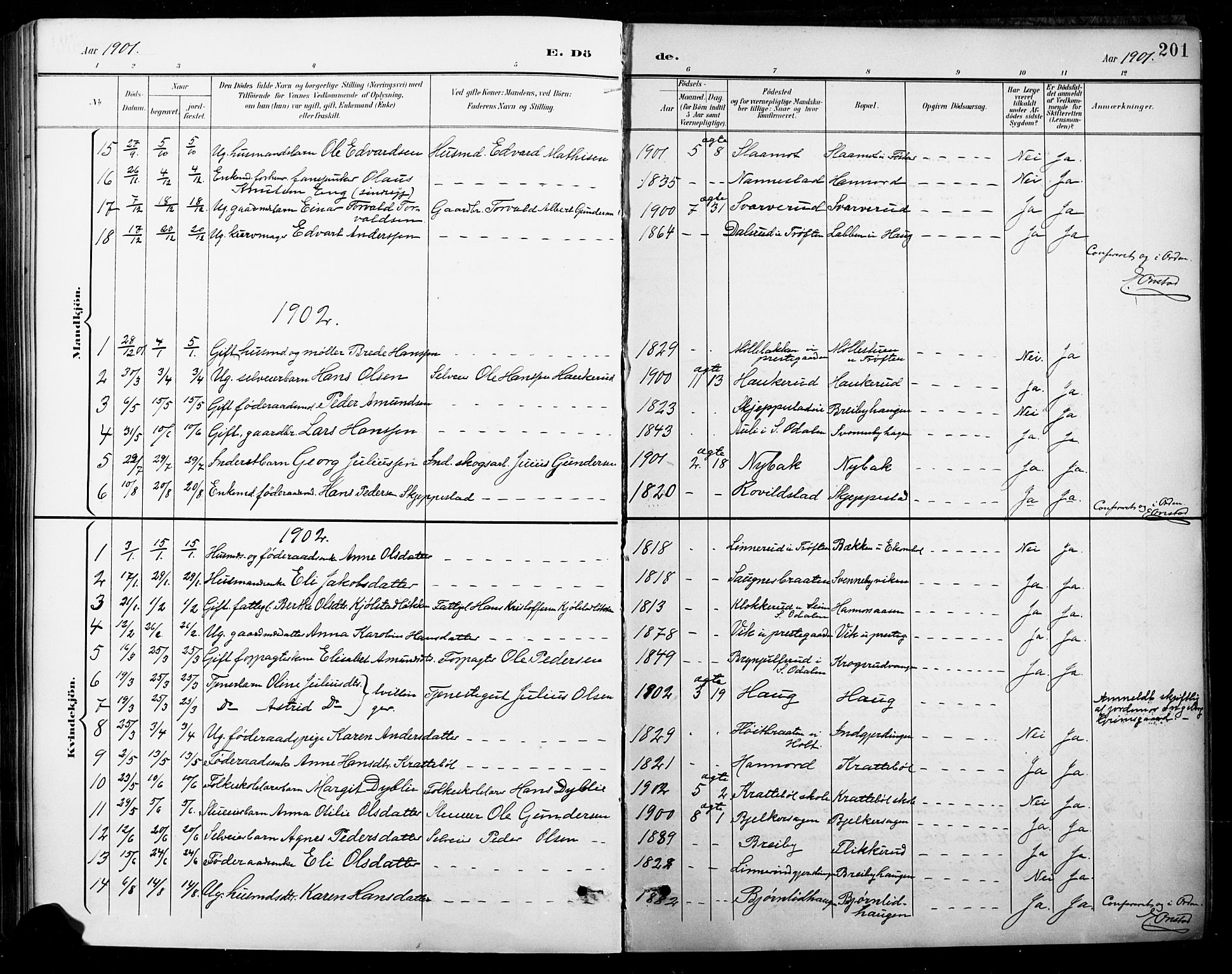 Nord-Odal prestekontor, AV/SAH-PREST-032/H/Ha/Hab/L0003: Parish register (copy) no. 3, 1895-1923, p. 201