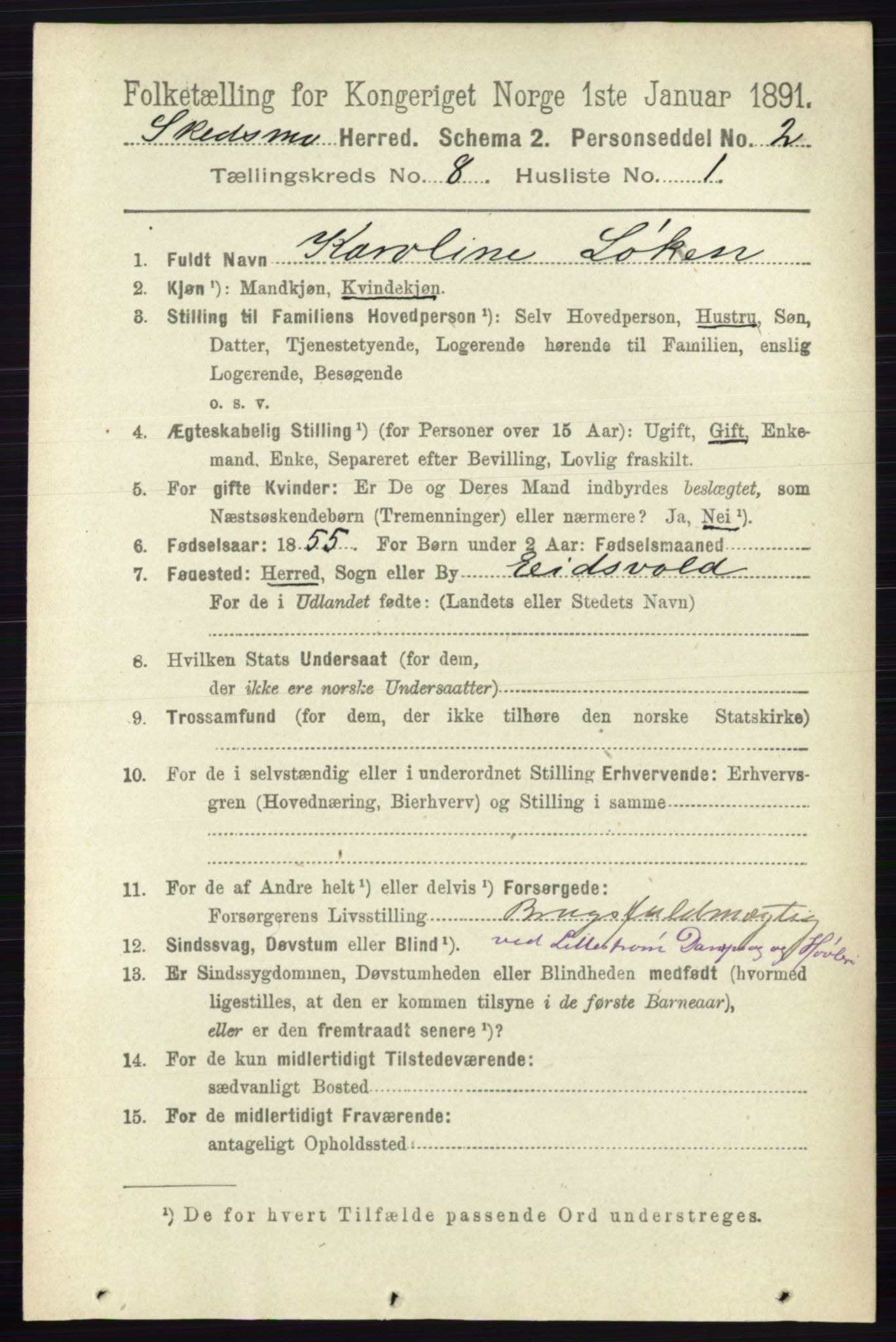 RA, 1891 census for 0231 Skedsmo, 1891, p. 3920