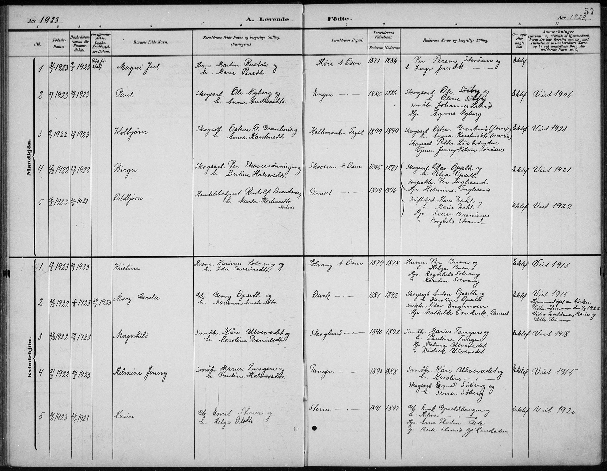 Åmot prestekontor, Hedmark, AV/SAH-PREST-056/H/Ha/Hab/L0003: Parish register (copy) no. 3, 1902-1938, p. 57