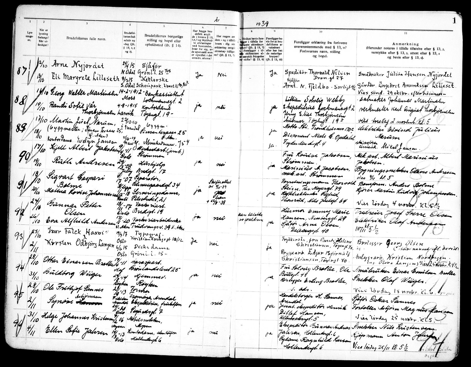 Grønland prestekontor Kirkebøker, SAO/A-10848/H/Ha/L0004: Banns register no. 4, 1939-1951, p. 1