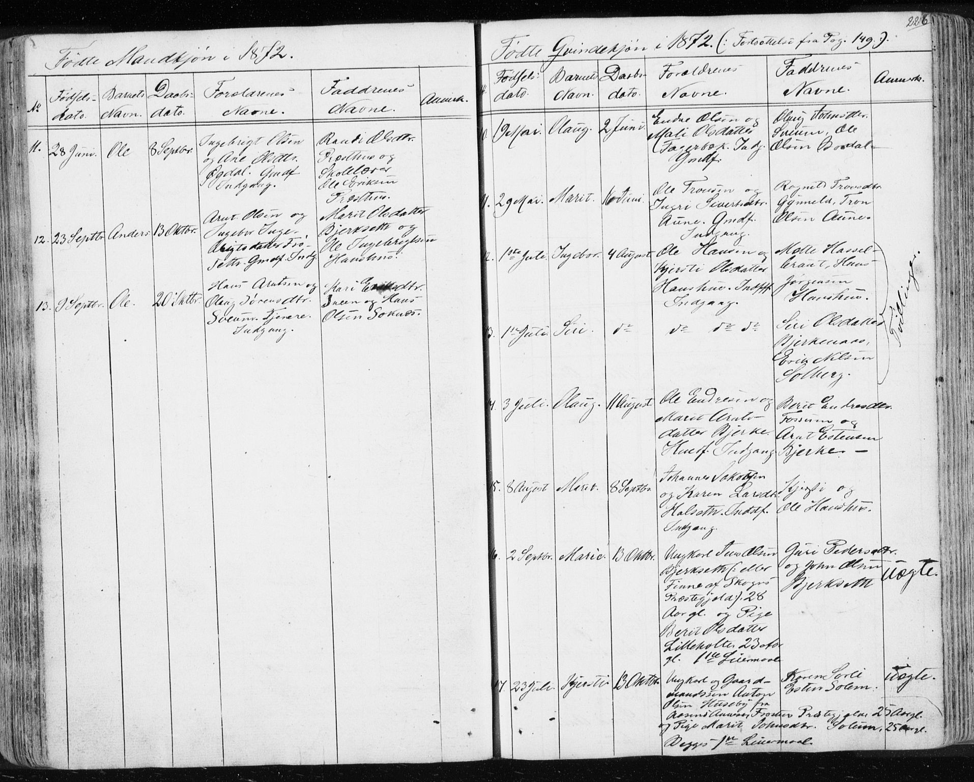 Ministerialprotokoller, klokkerbøker og fødselsregistre - Sør-Trøndelag, SAT/A-1456/689/L1043: Parish register (copy) no. 689C02, 1816-1892, p. 226
