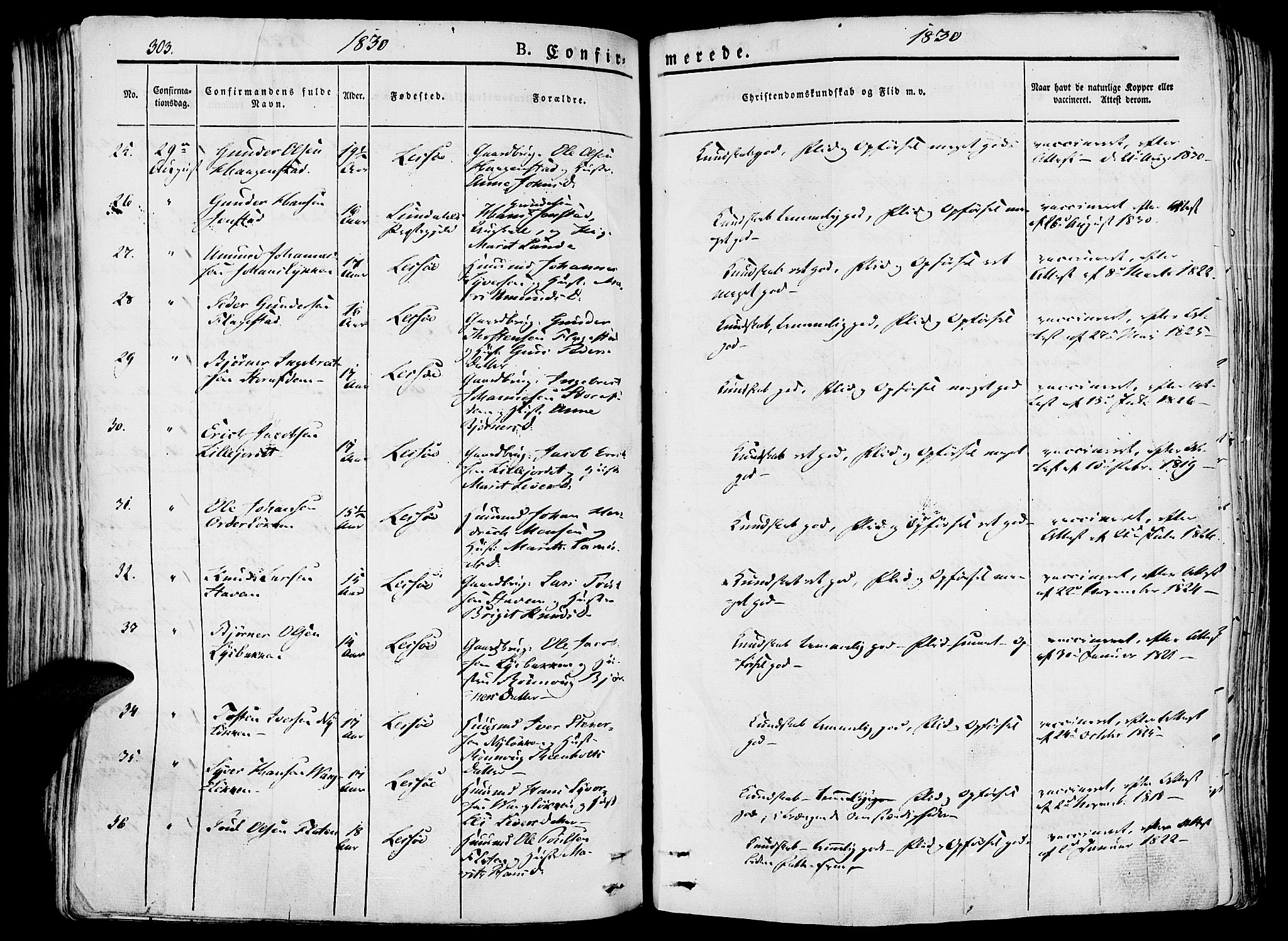 Lesja prestekontor, SAH/PREST-068/H/Ha/Haa/L0005: Parish register (official) no. 5, 1830-1842, p. 303