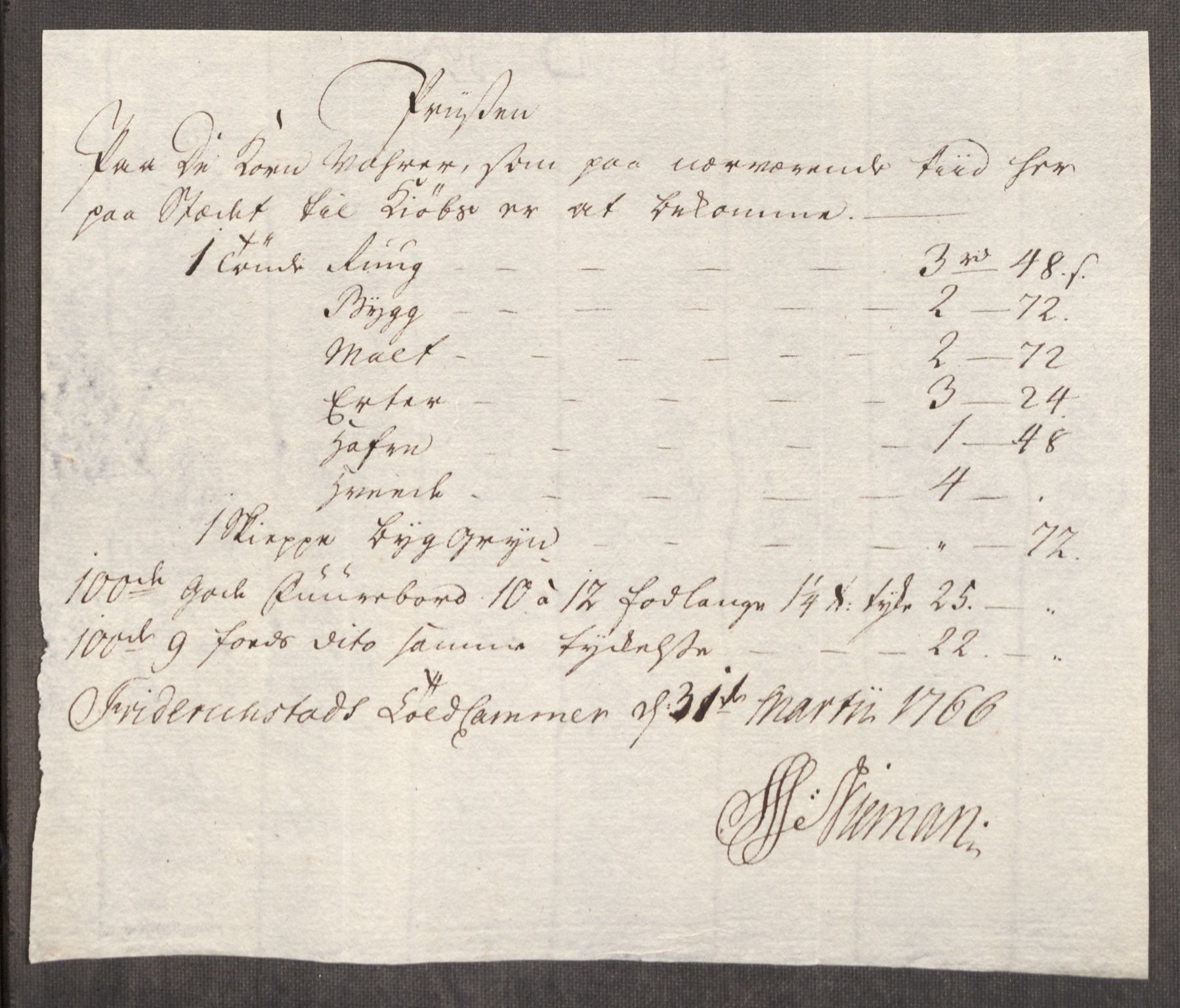 Rentekammeret inntil 1814, Realistisk ordnet avdeling, AV/RA-EA-4070/Oe/L0008: [Ø1]: Priskuranter, 1764-1768, p. 494
