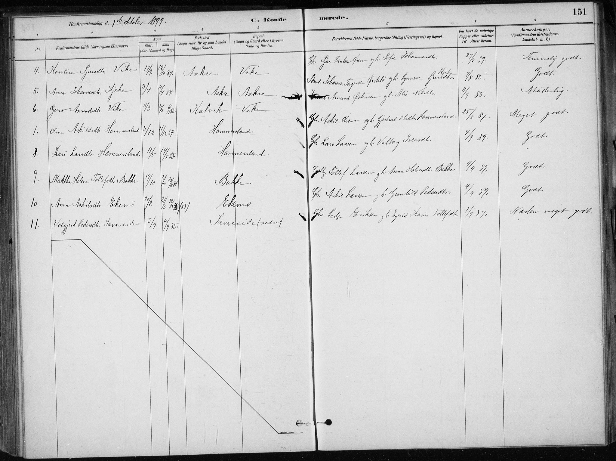 Skånevik sokneprestembete, AV/SAB-A-77801/H/Haa: Parish register (official) no. E  1, 1879-1901, p. 151