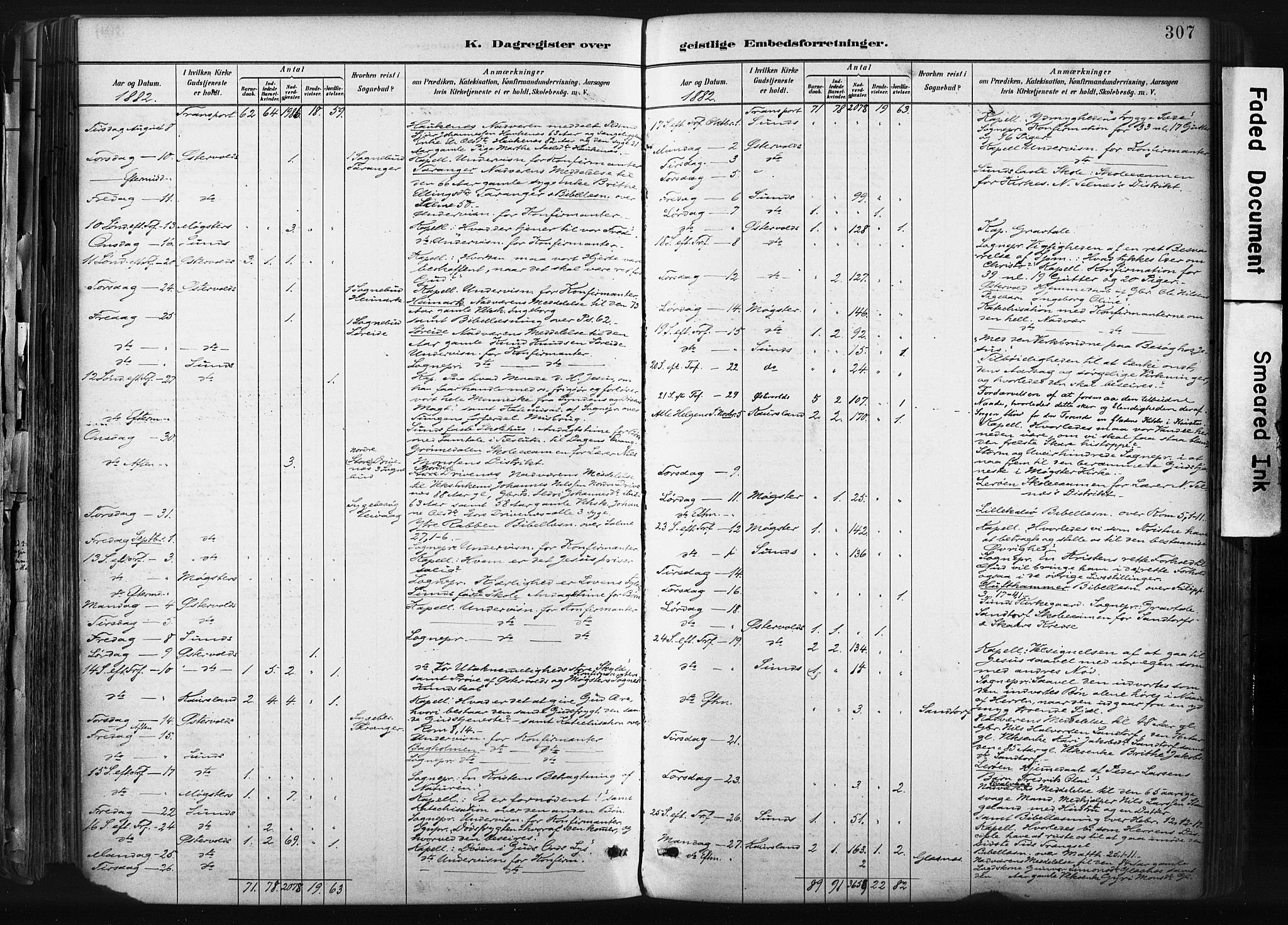 Sund sokneprestembete, SAB/A-99930: Parish register (official) no. B 1, 1882-1907, p. 307