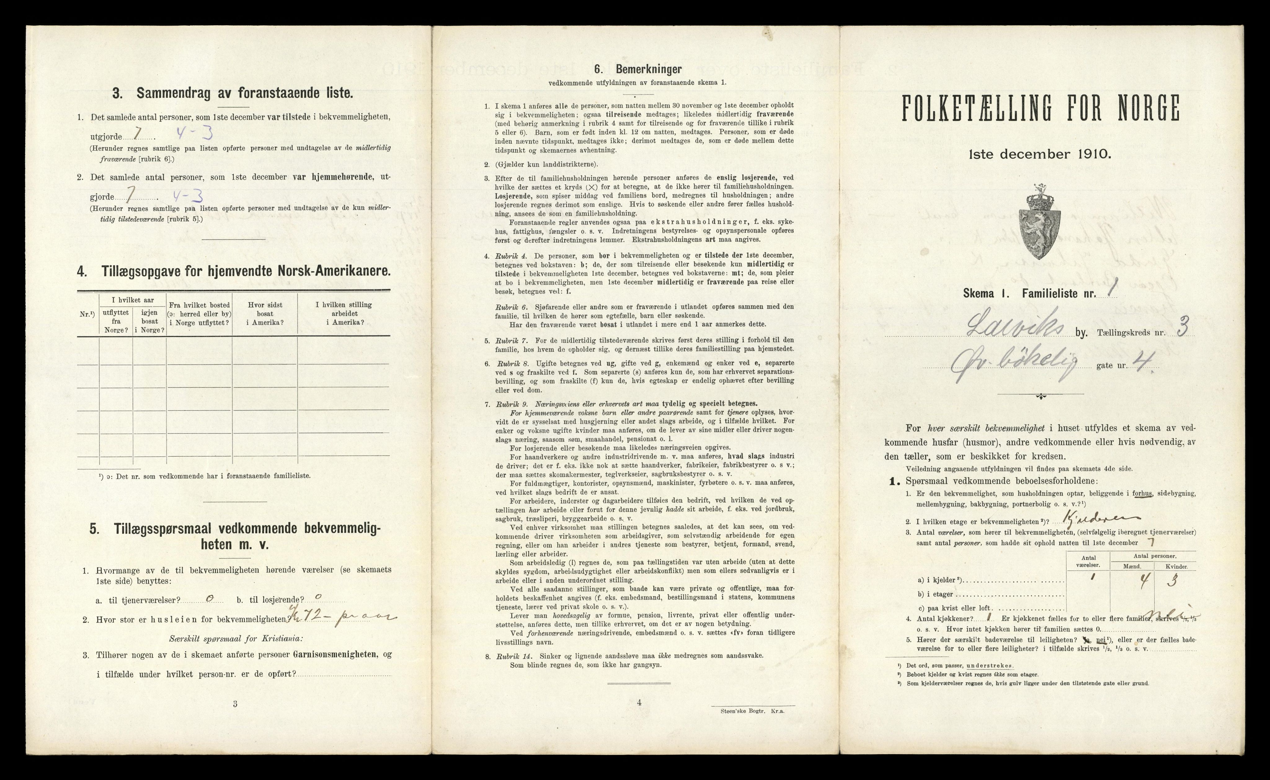 RA, 1910 census for Larvik, 1910, p. 1267