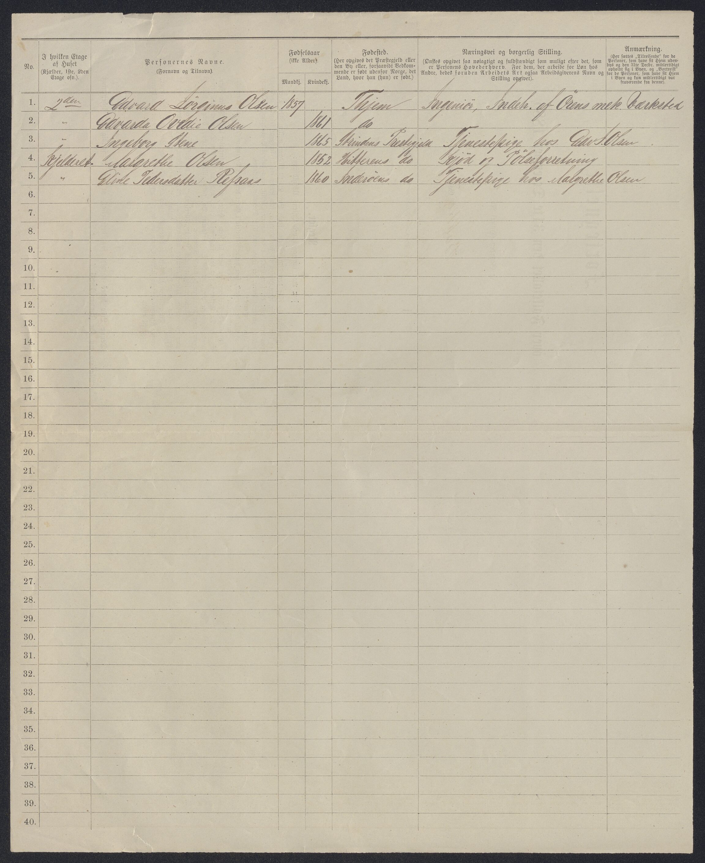 SAT, 1885 census for 1601 Trondheim, 1885, p. 2299