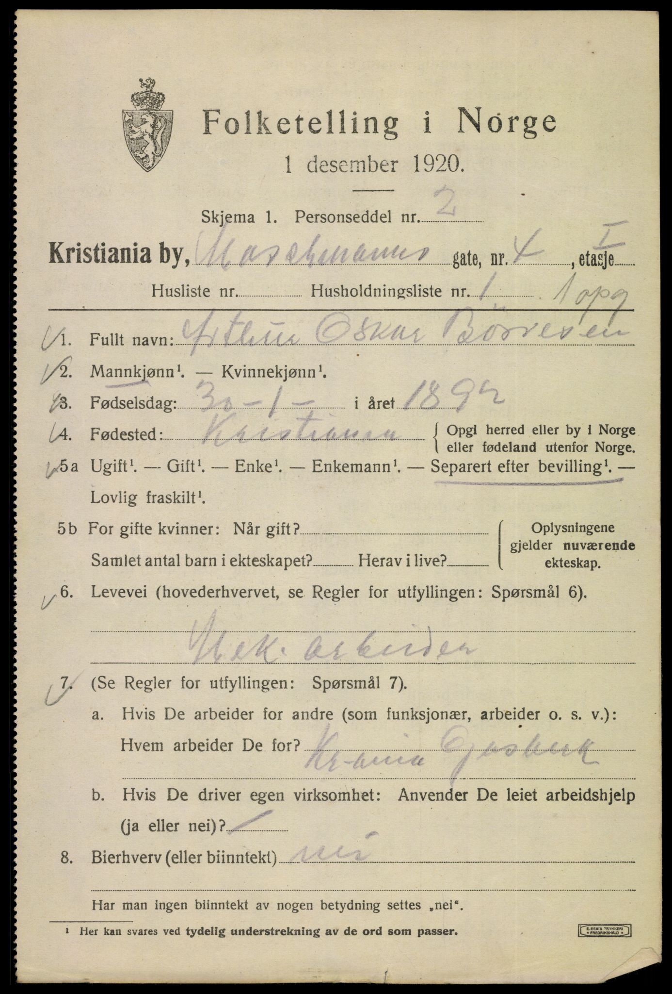 SAO, 1920 census for Kristiania, 1920, p. 392479