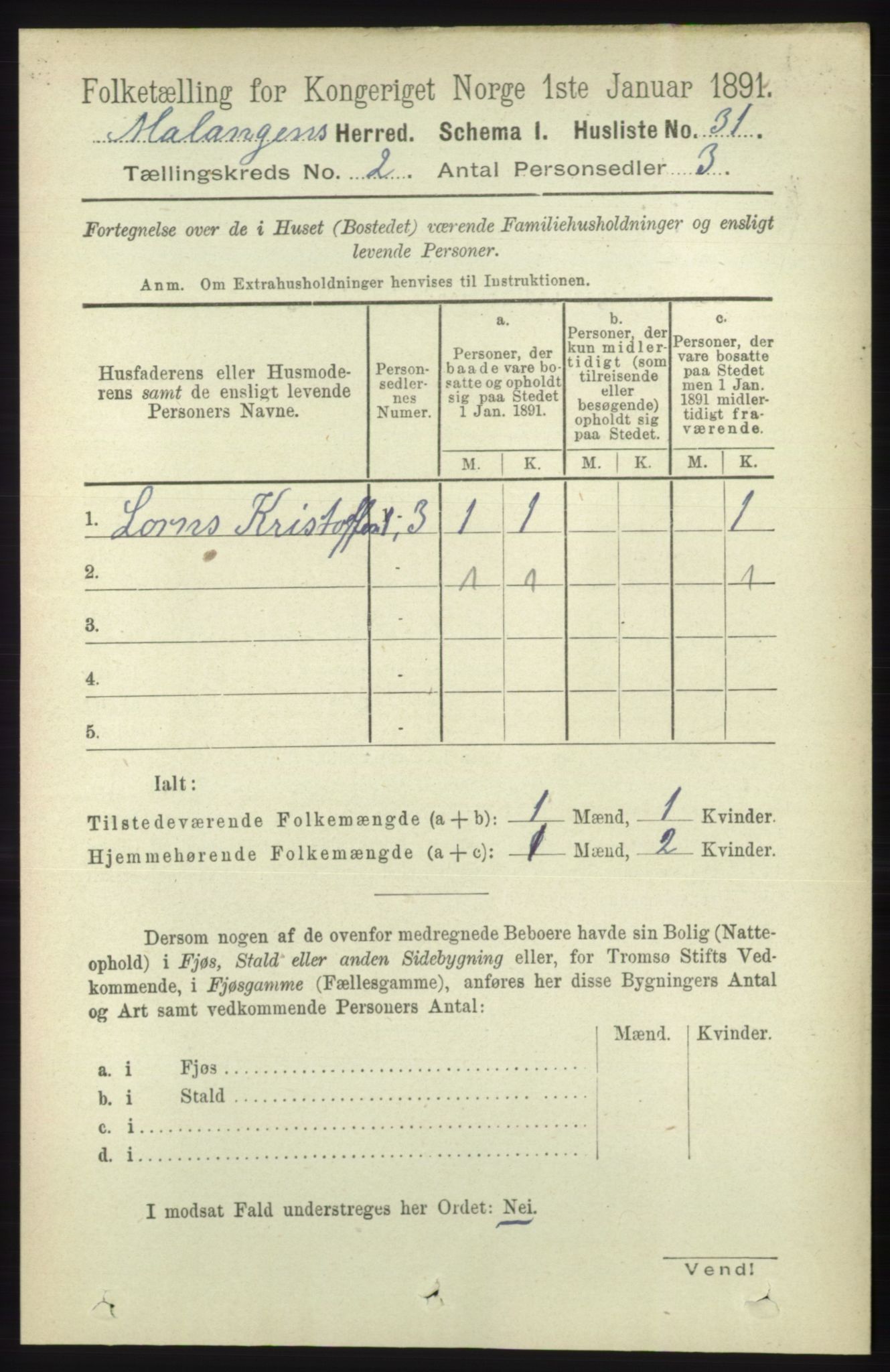 RA, 1891 census for 1932 Malangen, 1891, p. 437