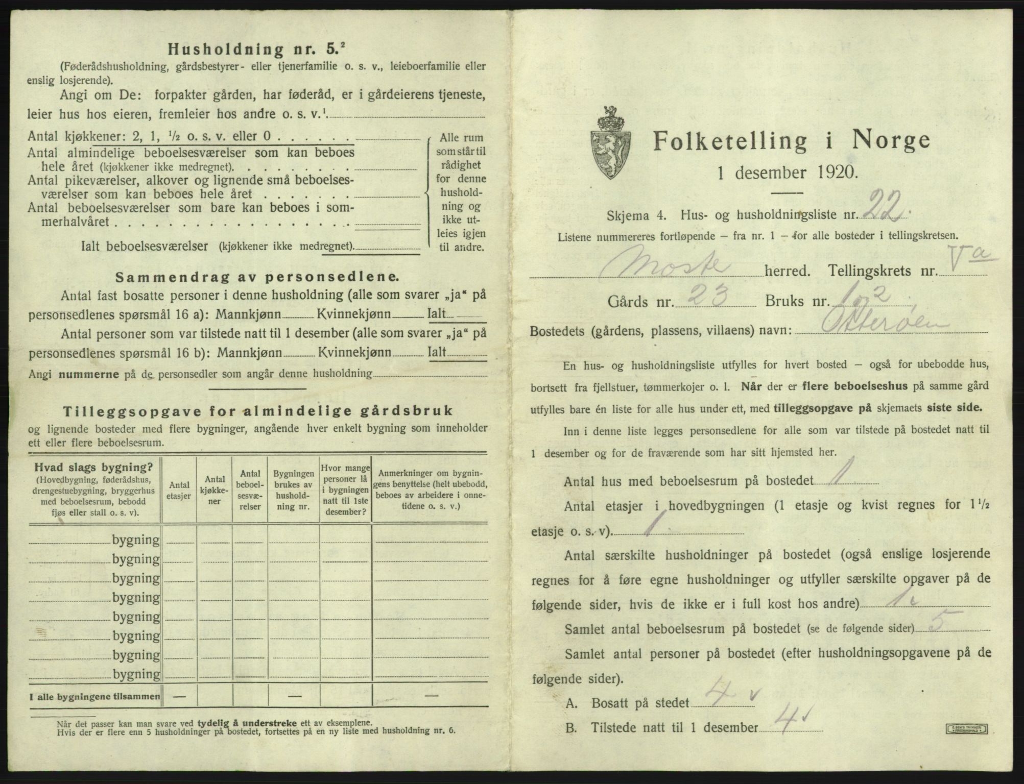 SAB, 1920 census for Moster, 1920, p. 268