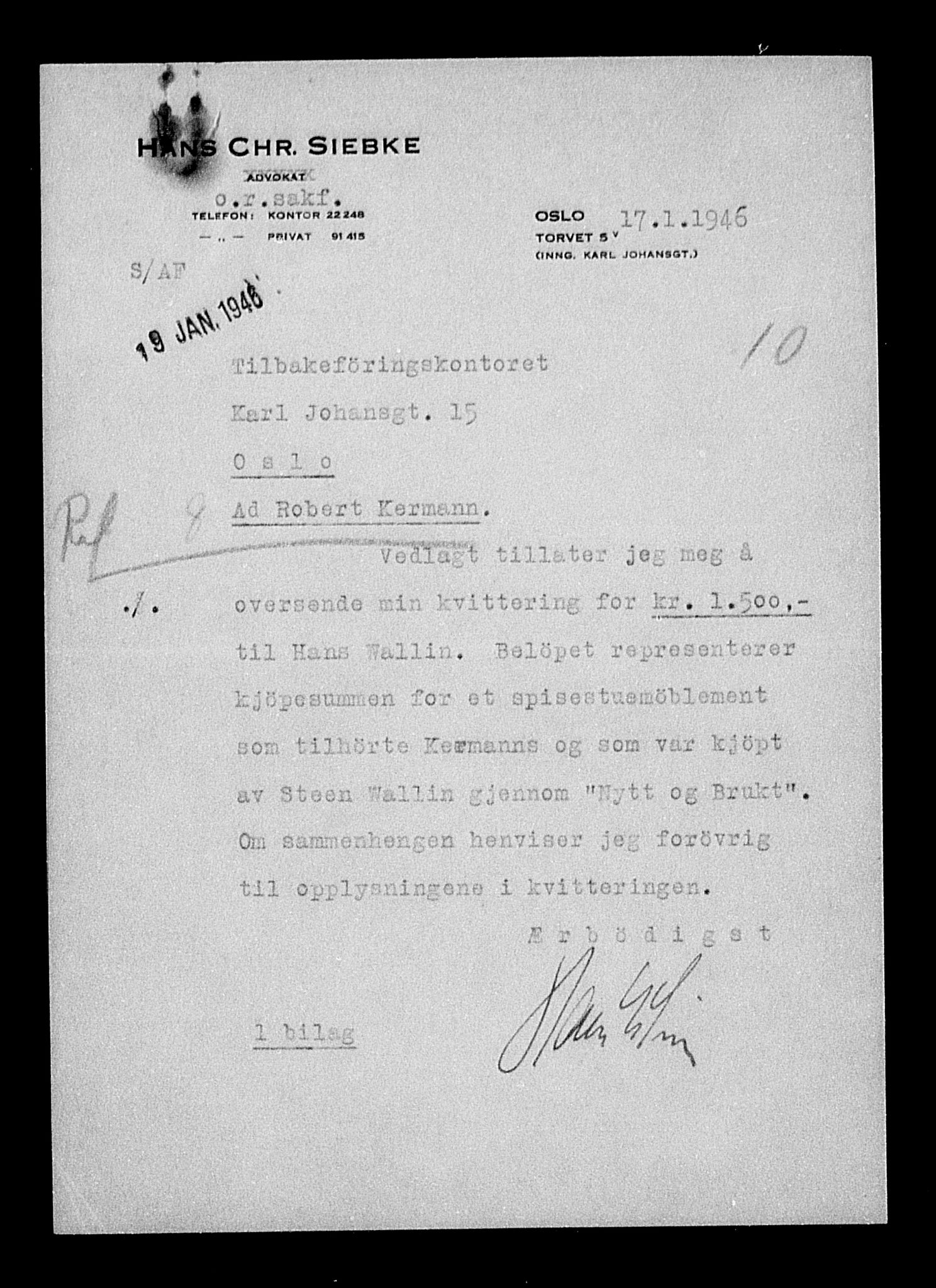 Justisdepartementet, Tilbakeføringskontoret for inndratte formuer, AV/RA-S-1564/H/Hc/Hcc/L0951: --, 1945-1947, p. 122