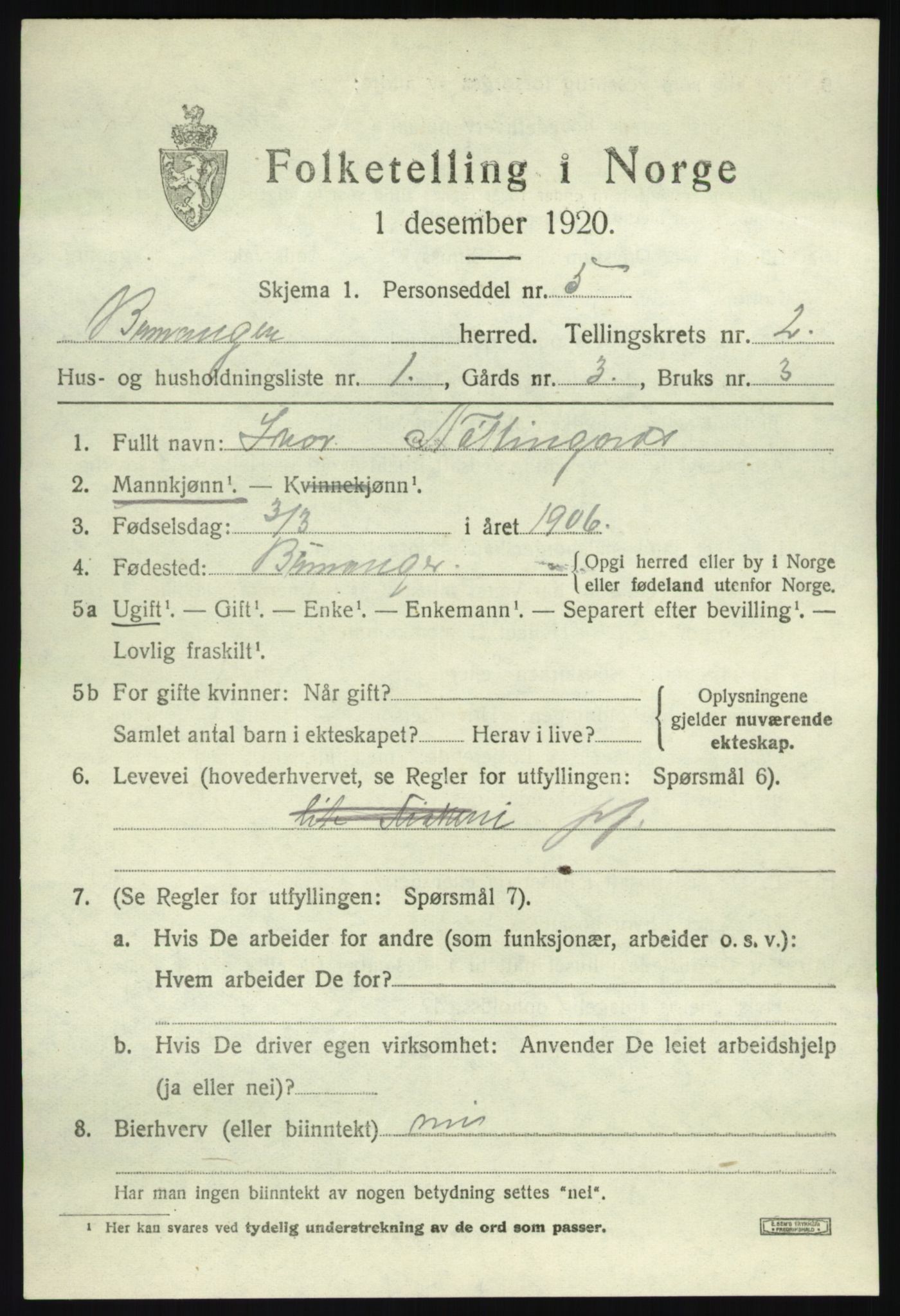 SAB, 1920 census for Bremanger, 1920, p. 1746