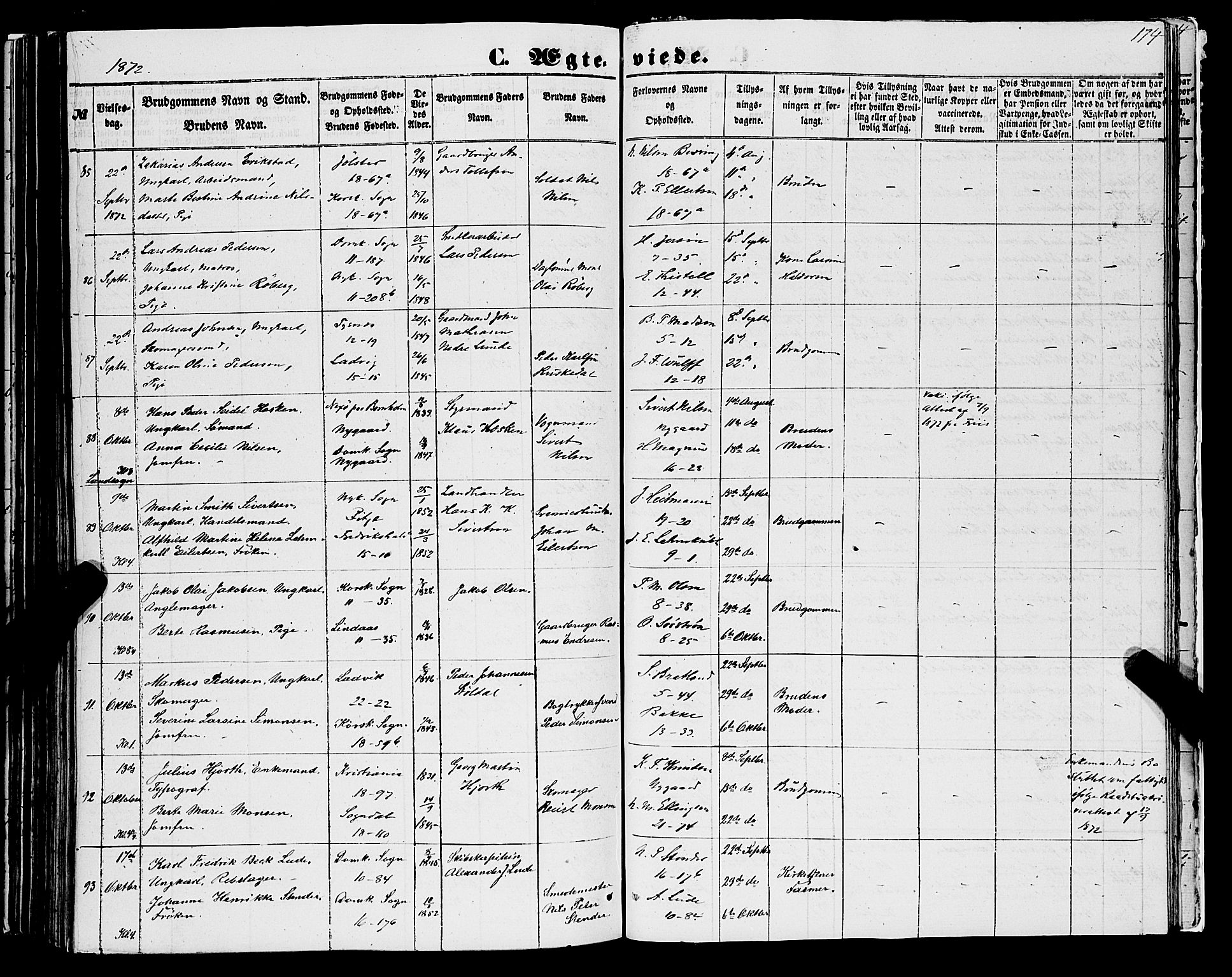 Domkirken sokneprestembete, AV/SAB-A-74801/H/Haa/L0034: Parish register (official) no. D 2, 1853-1874, p. 174