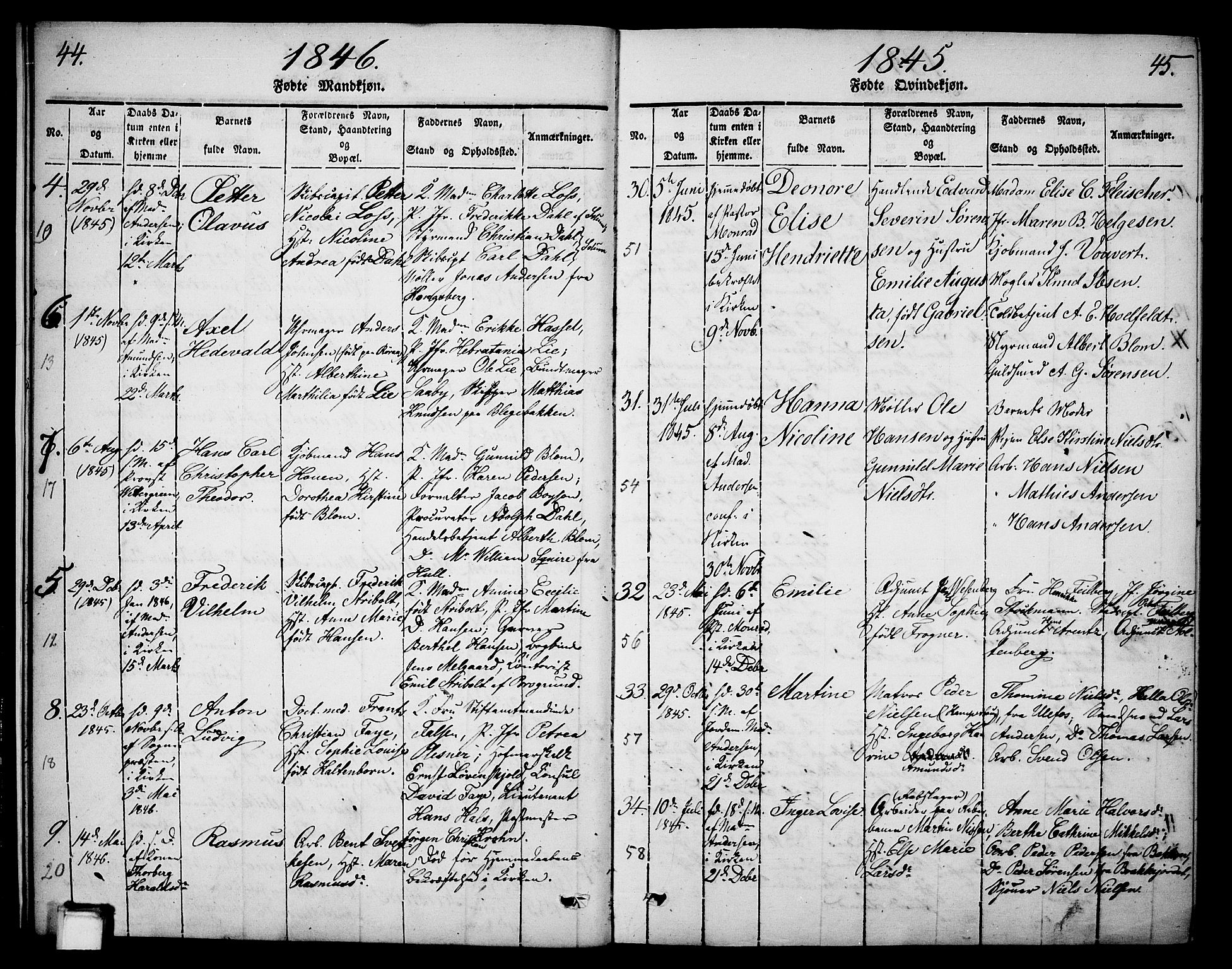 Skien kirkebøker, SAKO/A-302/G/Ga/L0003: Parish register (copy) no. 3, 1843-1847, p. 44-45