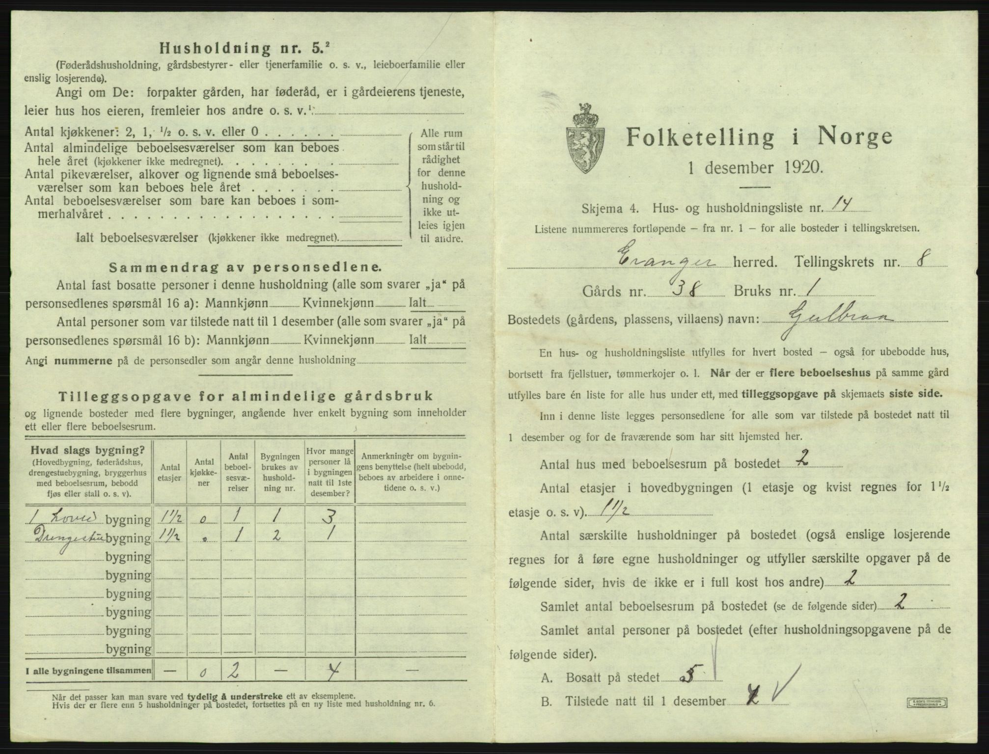 SAB, 1920 census for Evanger, 1920, p. 389