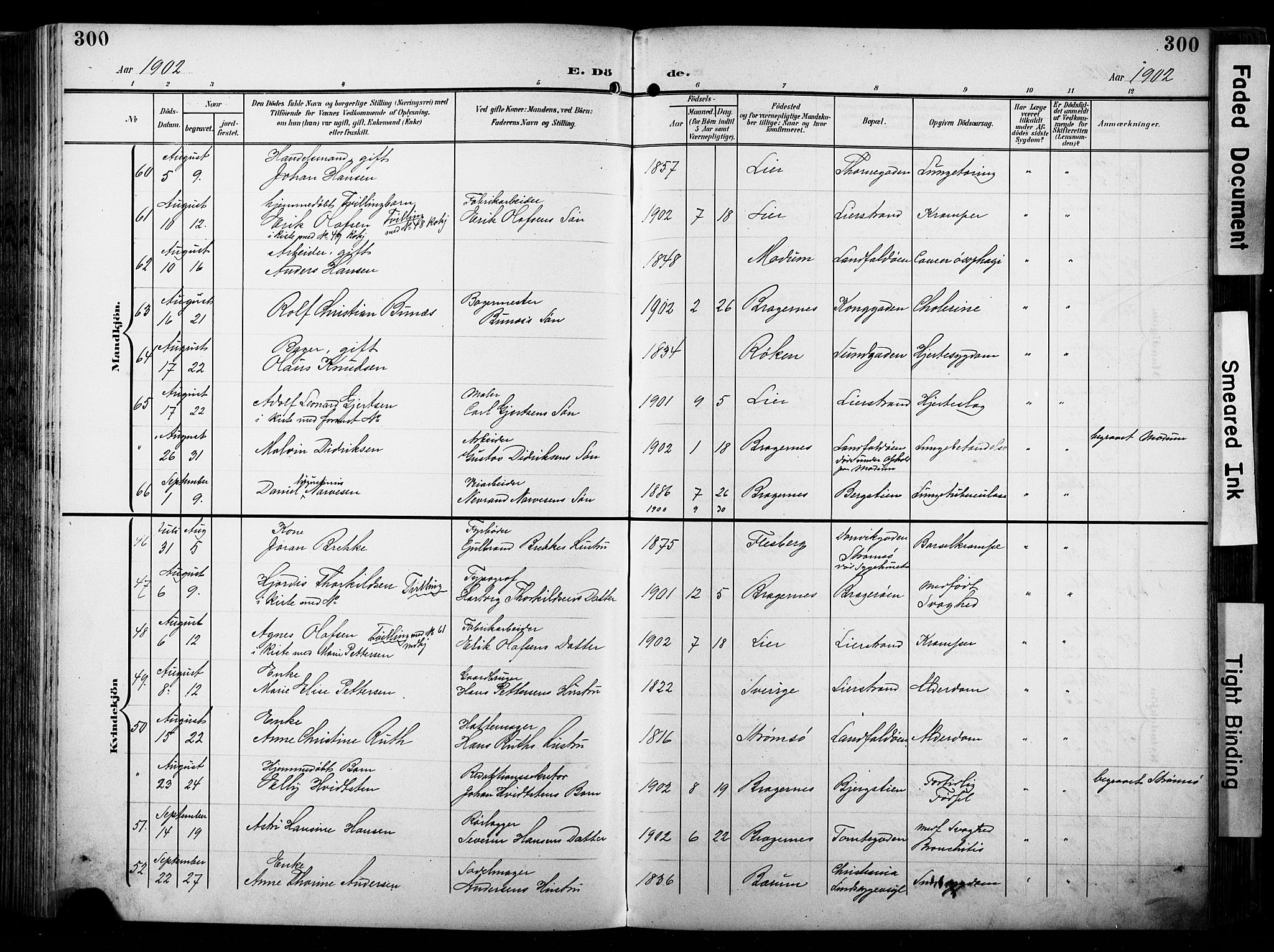 Bragernes kirkebøker, SAKO/A-6/F/Fb/L0009: Parish register (official) no. II 9, 1902-1911, p. 300