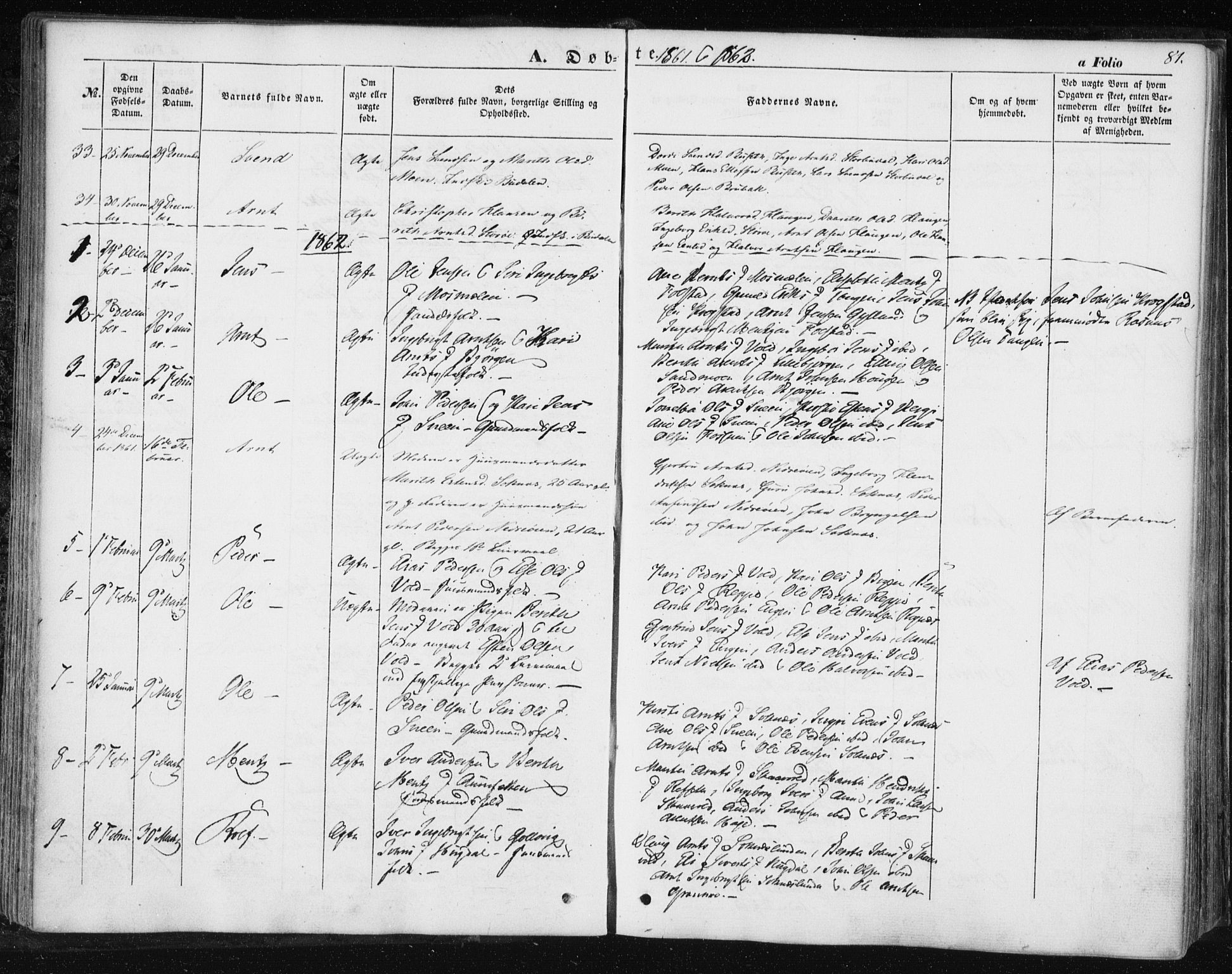 Ministerialprotokoller, klokkerbøker og fødselsregistre - Sør-Trøndelag, SAT/A-1456/687/L1000: Parish register (official) no. 687A06, 1848-1869, p. 81