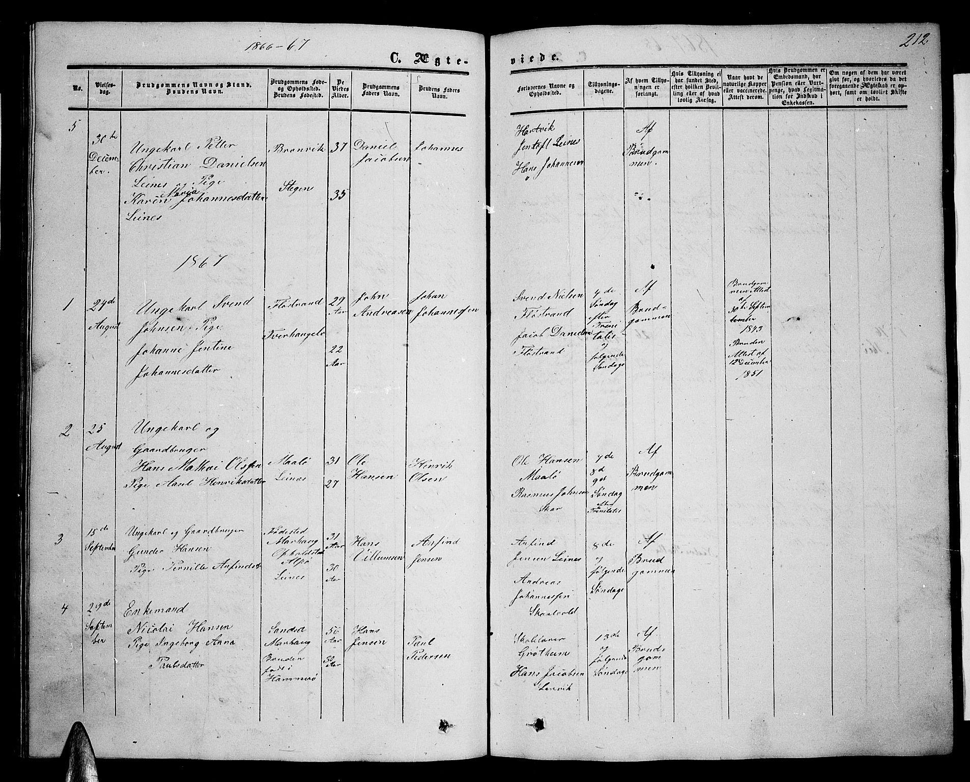 Ministerialprotokoller, klokkerbøker og fødselsregistre - Nordland, SAT/A-1459/857/L0827: Parish register (copy) no. 857C02, 1852-1879, p. 212