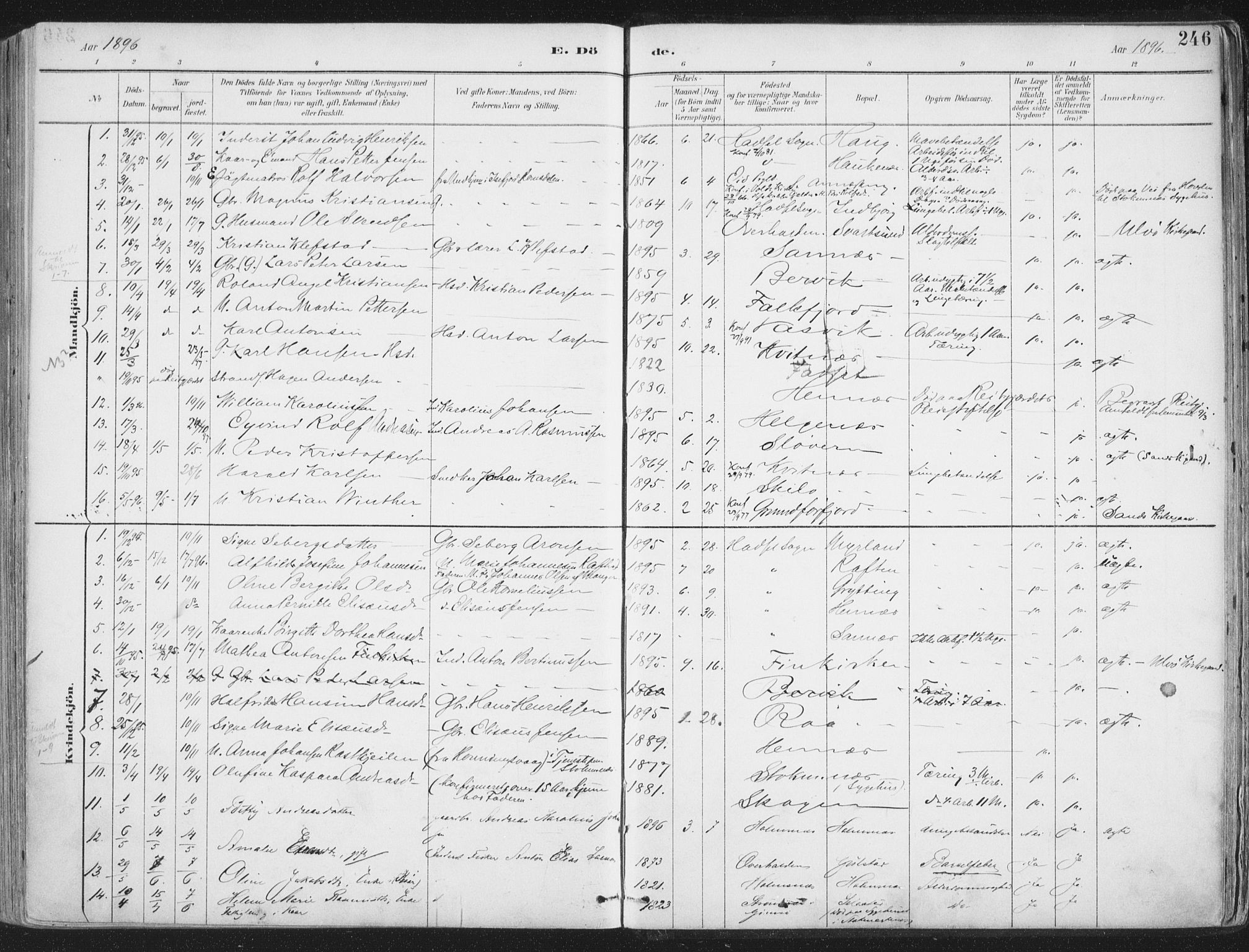 Ministerialprotokoller, klokkerbøker og fødselsregistre - Nordland, AV/SAT-A-1459/888/L1246: Parish register (official) no. 888A12, 1891-1903, p. 246