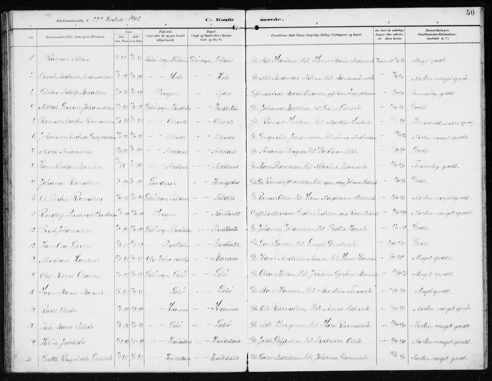 Manger sokneprestembete, AV/SAB-A-76801/H/Hab: Parish register (copy) no. D 3, 1895-1910, p. 50