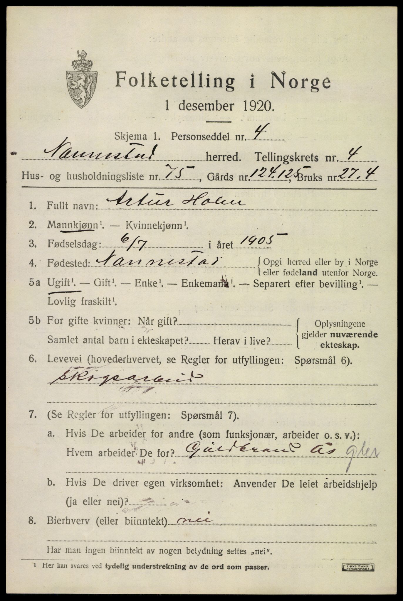 SAO, 1920 census for Nannestad, 1920, p. 5823