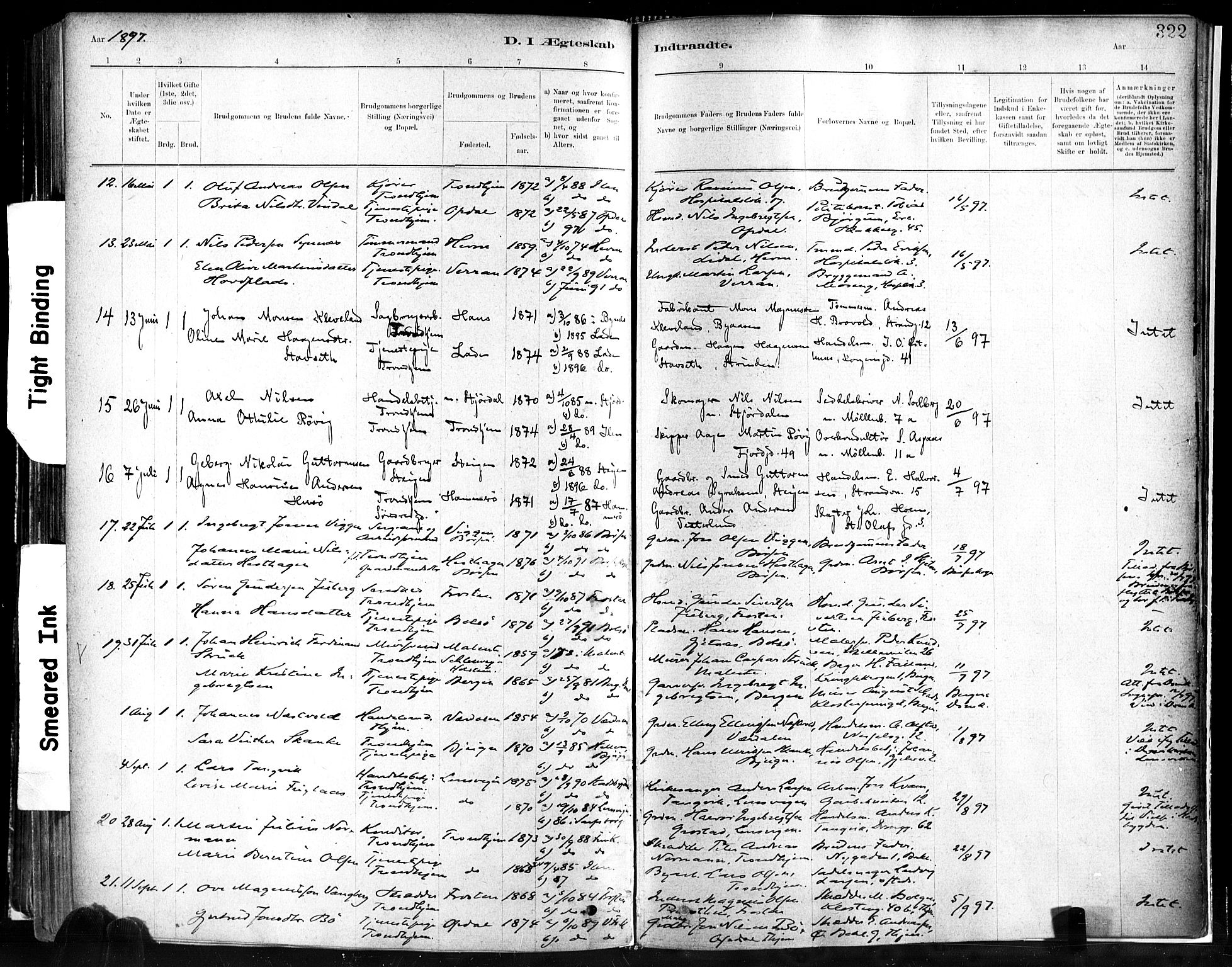 Ministerialprotokoller, klokkerbøker og fødselsregistre - Sør-Trøndelag, SAT/A-1456/602/L0119: Parish register (official) no. 602A17, 1880-1901, p. 322