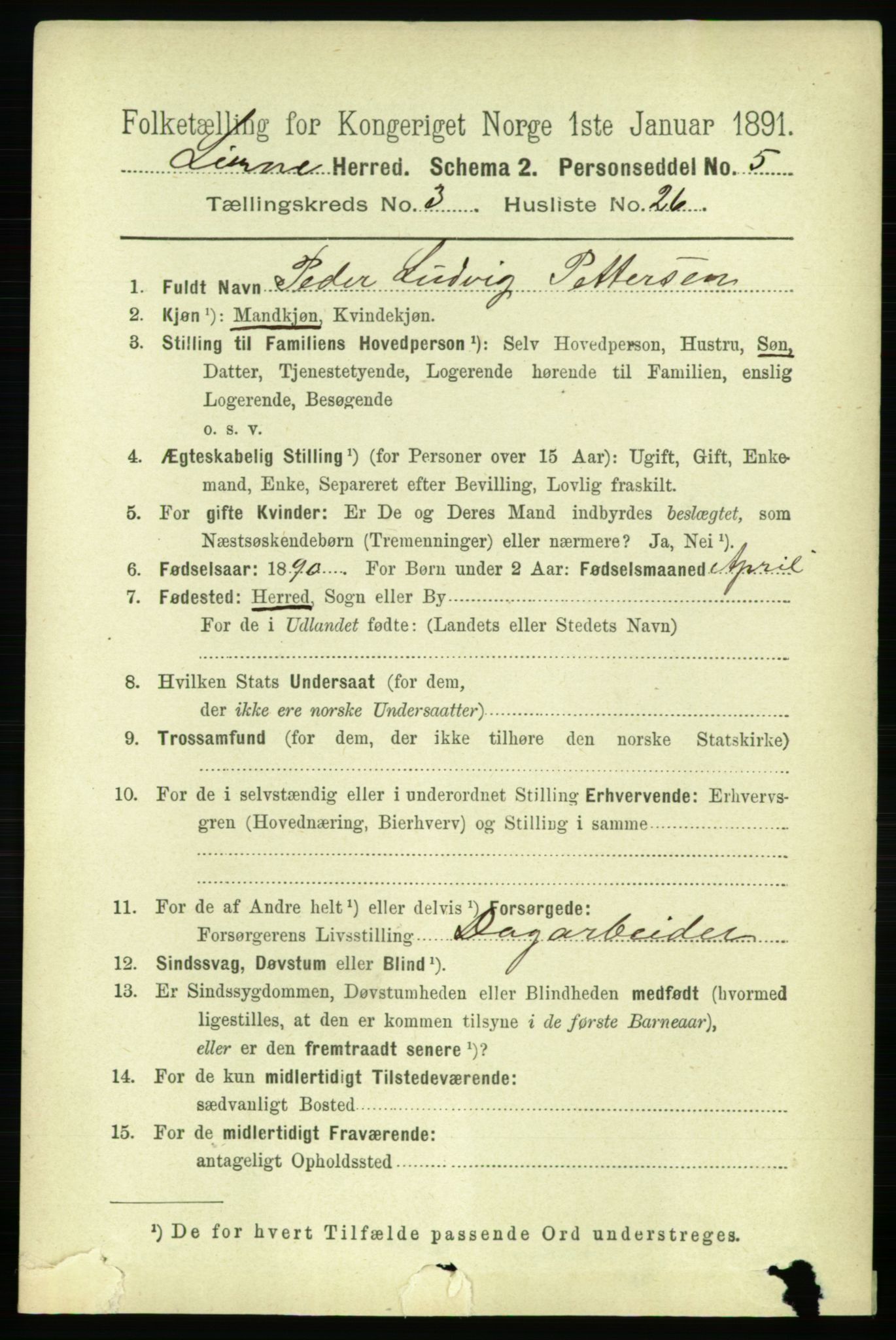 RA, 1891 census for 1737 Lierne, 1891, p. 969