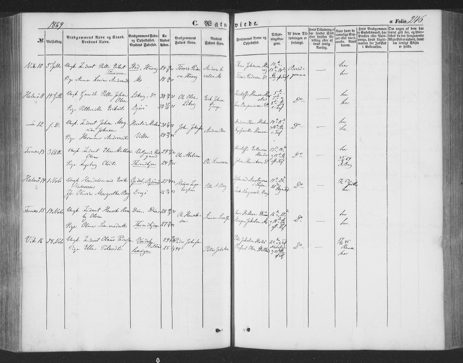 Ministerialprotokoller, klokkerbøker og fødselsregistre - Nord-Trøndelag, AV/SAT-A-1458/773/L0615: Parish register (official) no. 773A06, 1857-1870, p. 246