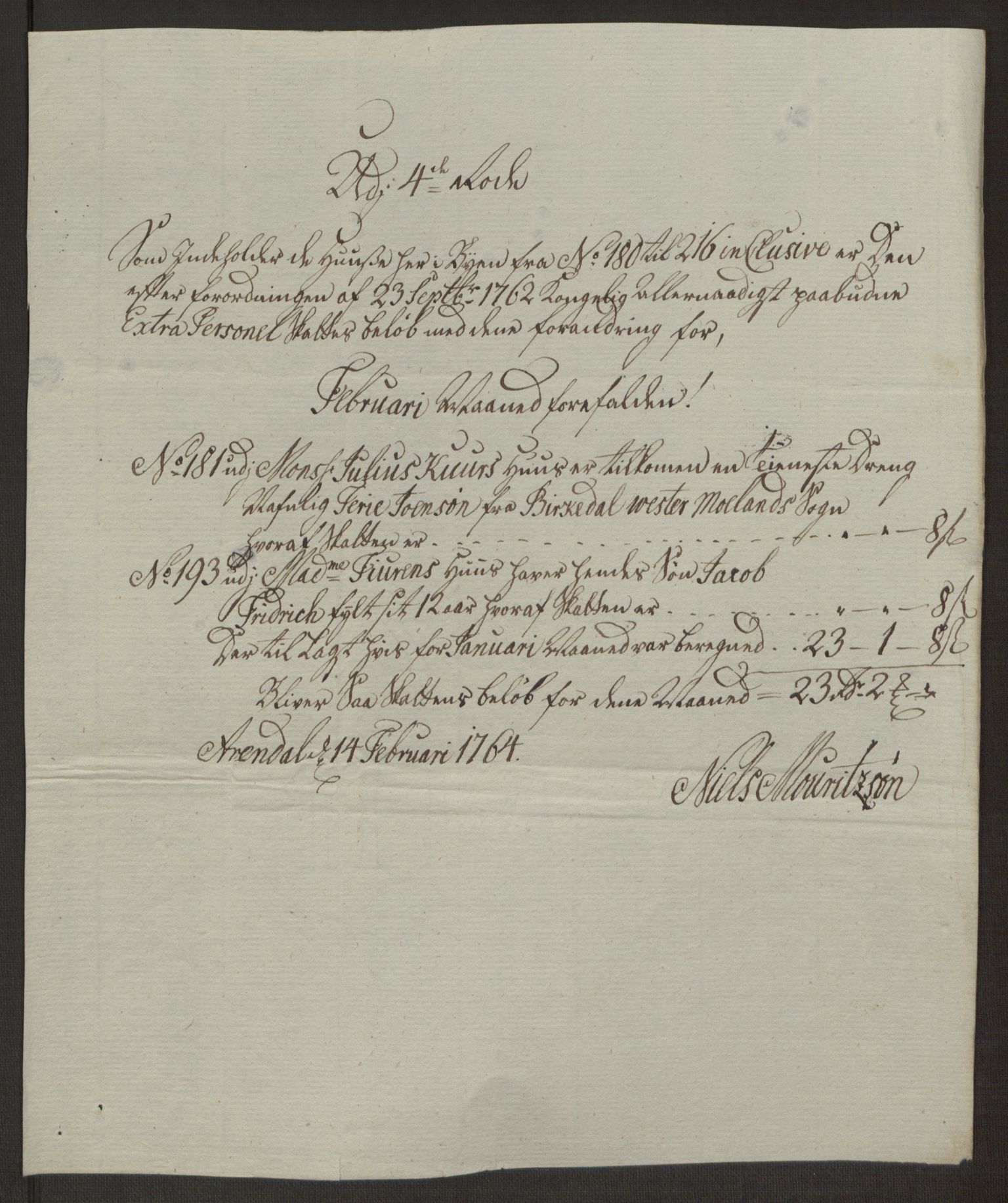 Rentekammeret inntil 1814, Reviderte regnskaper, Byregnskaper, AV/RA-EA-4066/R/Rl/L0230/0001: [L4] Kontribusjonsregnskap / Ekstraskatt, 1762-1764, p. 435